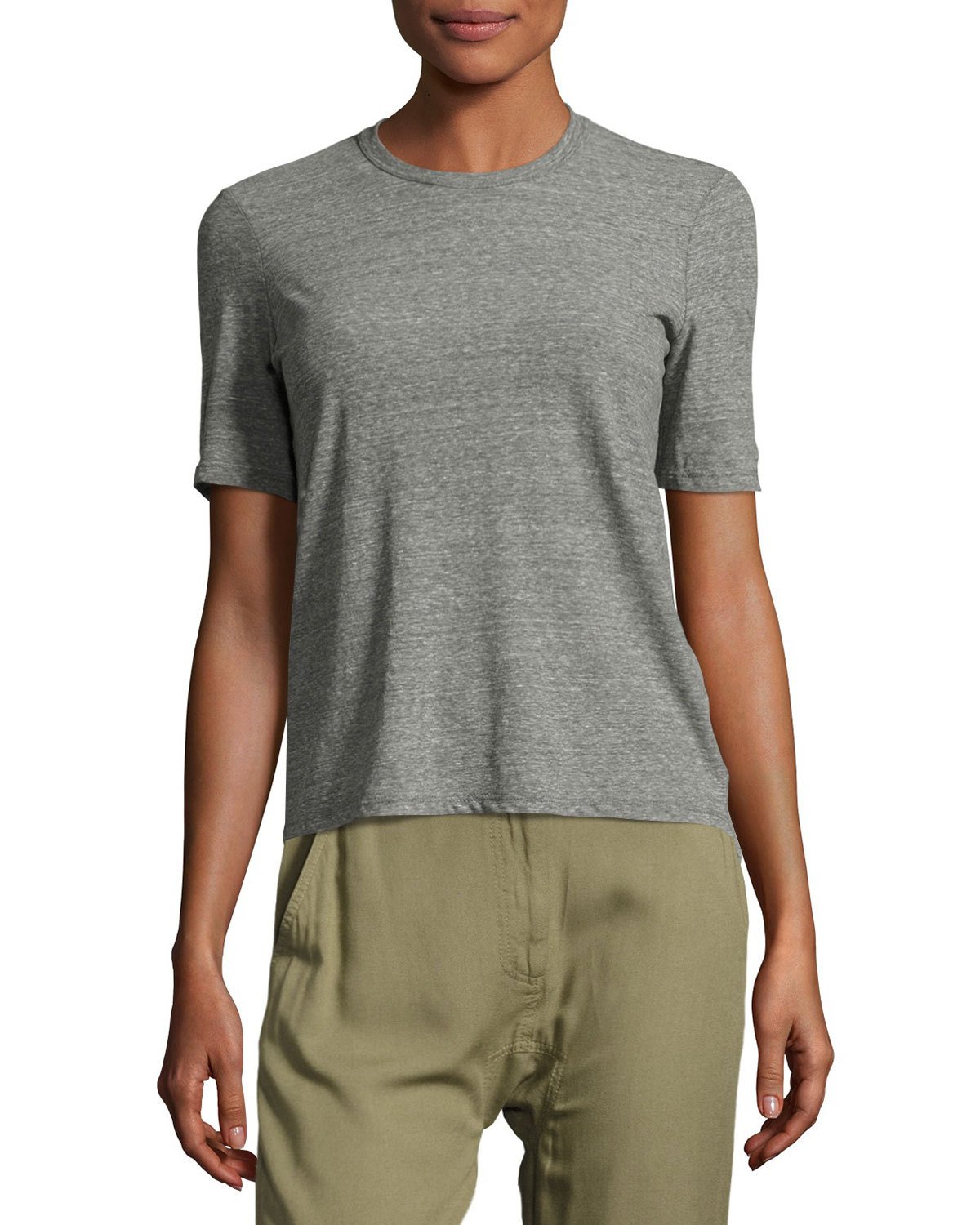 Elena Ruched-Back Jersey Tee, Gray Melange