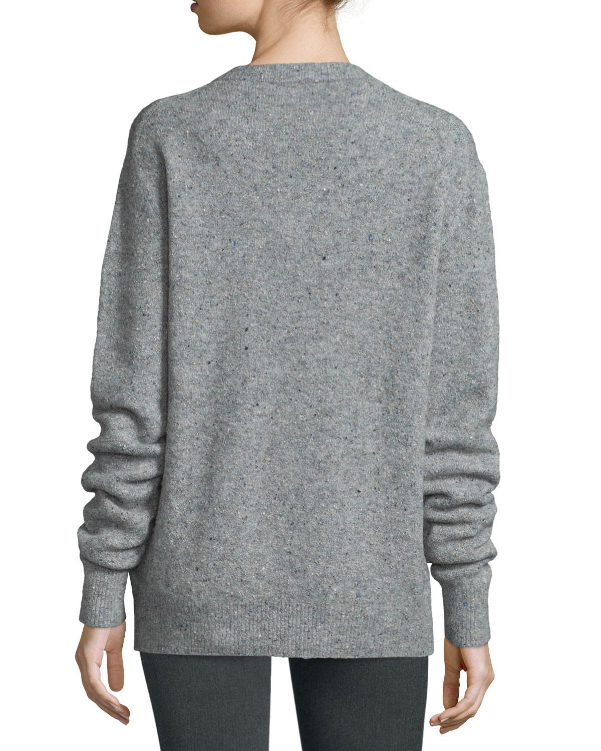Fine Tweed V-Neck Pullover Sweater, Marble