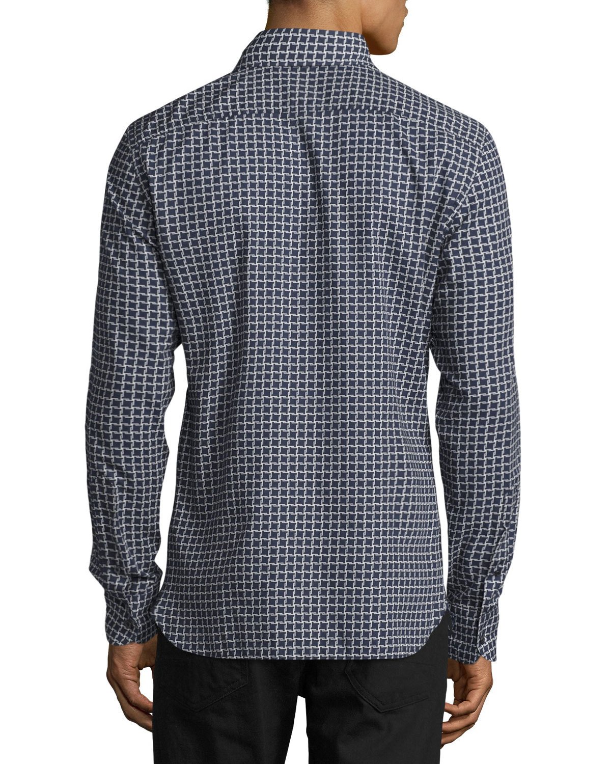 Houndstooth-Print Sport Shirt, Navy