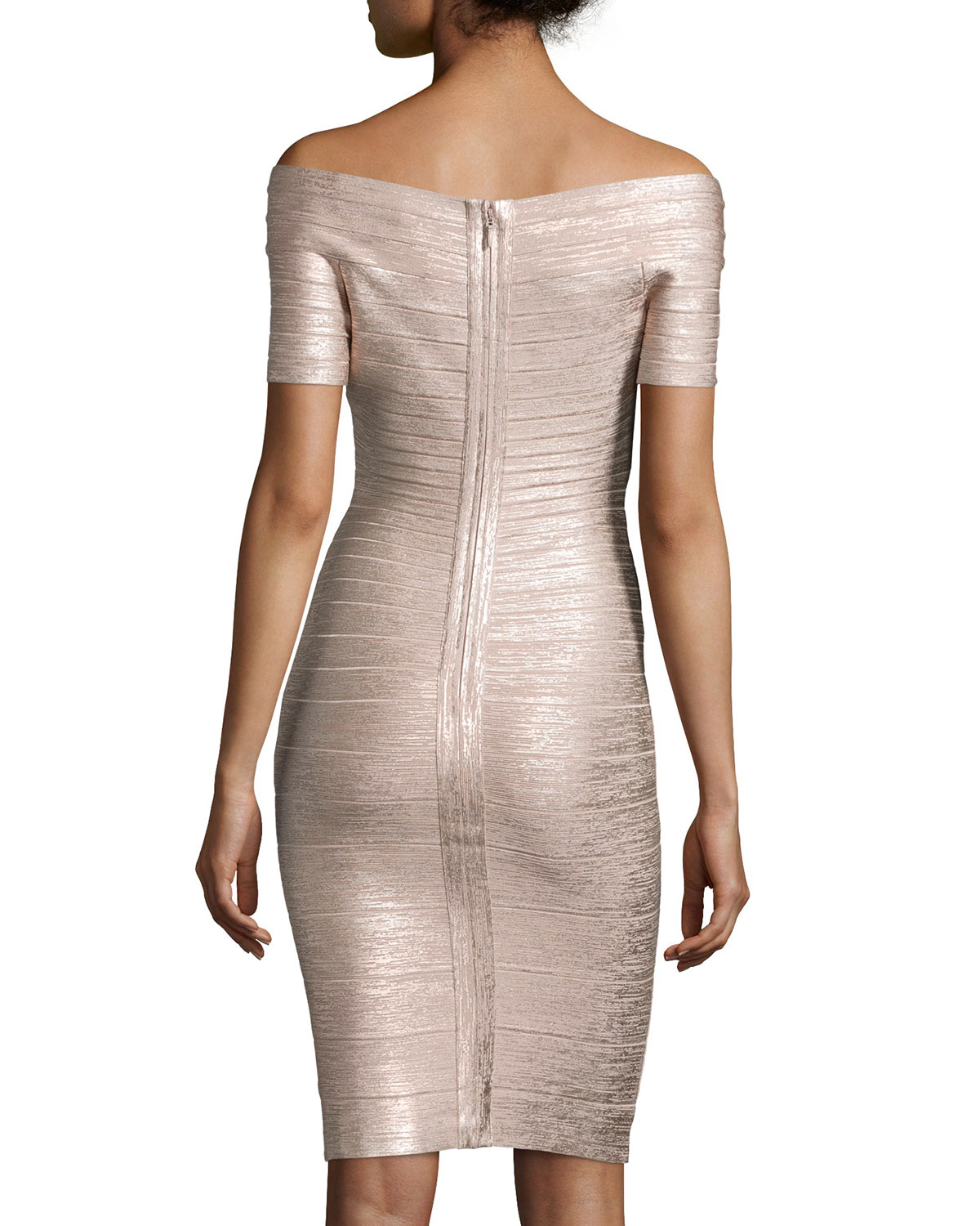 Carmen Bandage Cocktail Dress, Champagne Gold