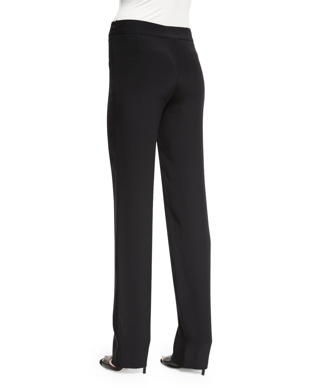 Silk-Blend Side-Zip Trouser Pants, Black