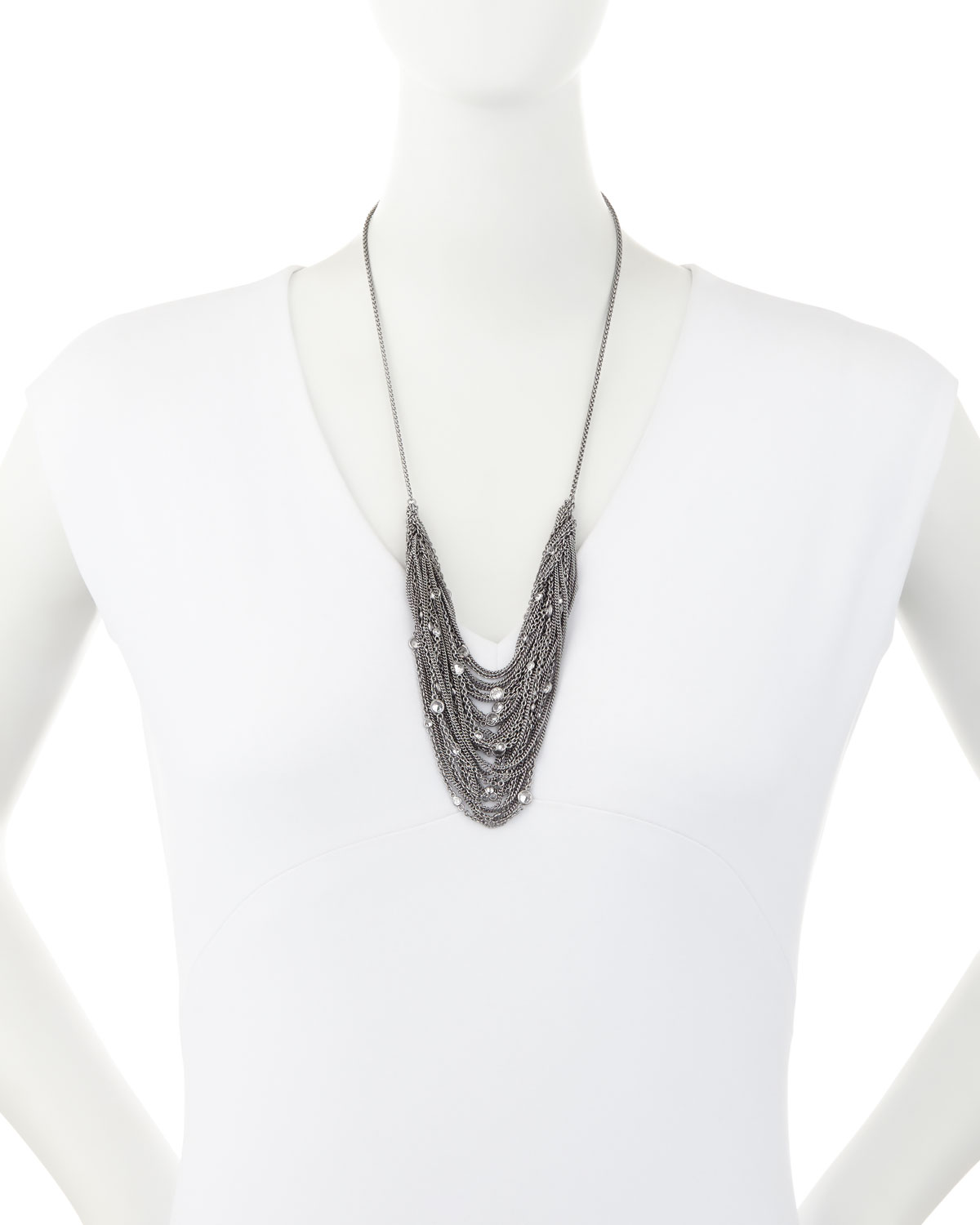 Anastasia Multi-Row Chain Necklace, Gray Metallic