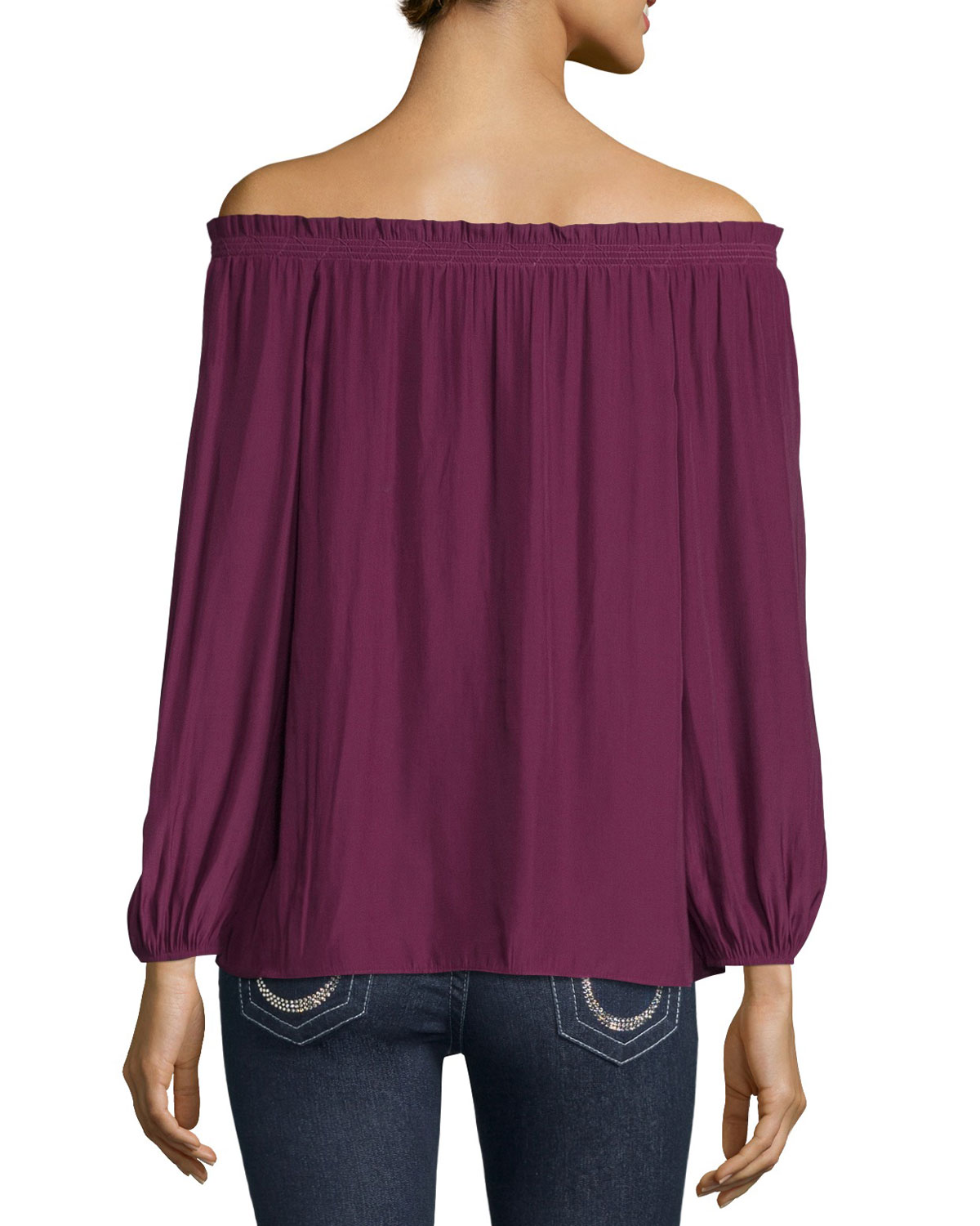 Jackie Off-The-Shoulder Lace-Up Top, Sangria