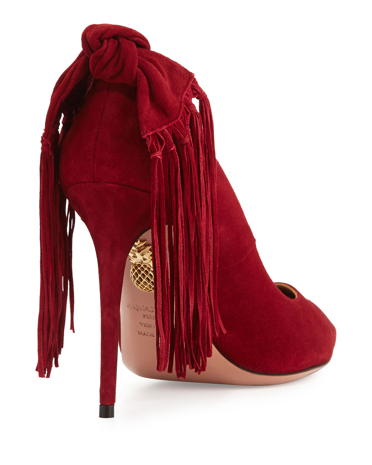 Fringe Tie Suede 105mm Pump, Pomegranate