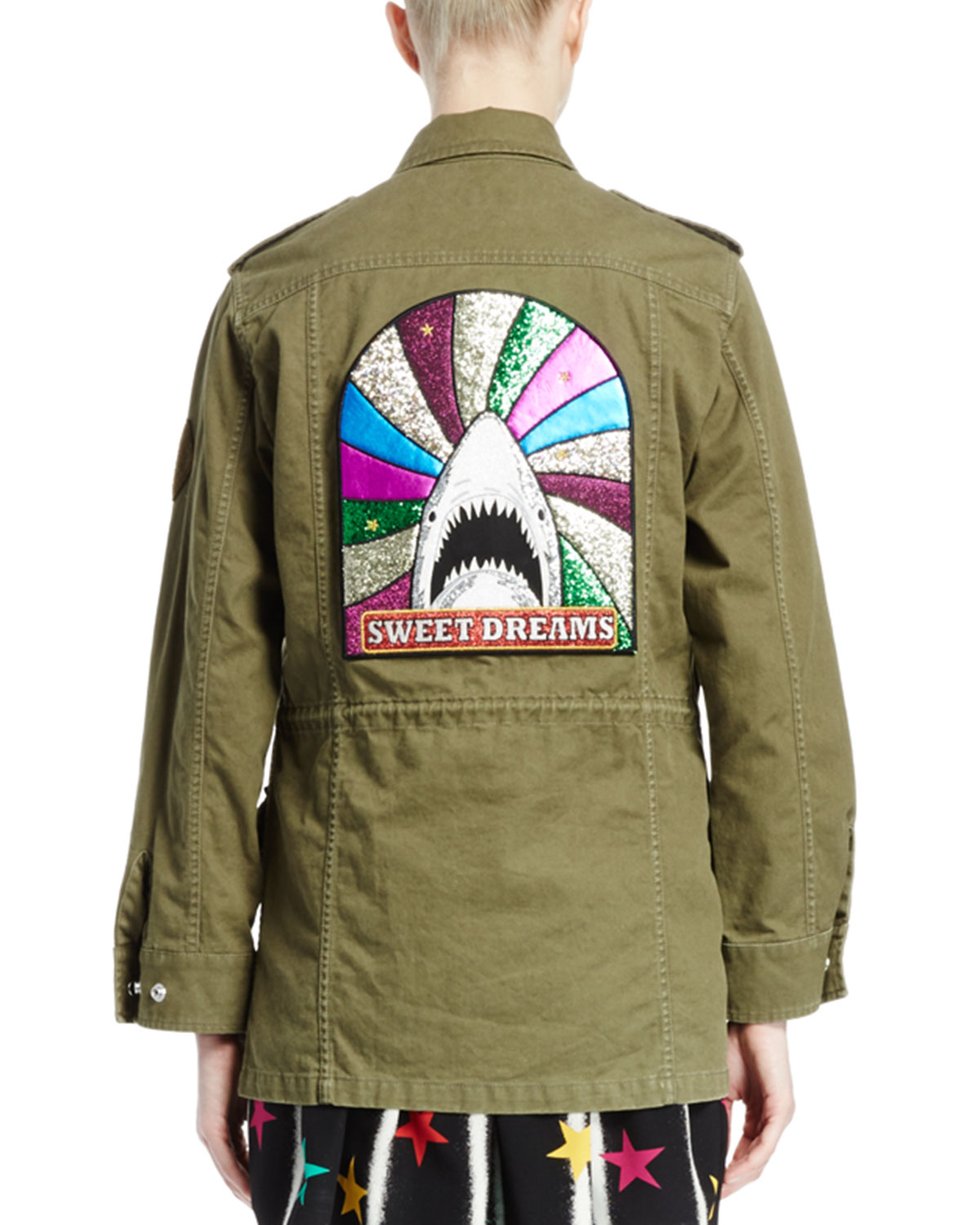 Military Jacket W/Back Shark Patch, Olive