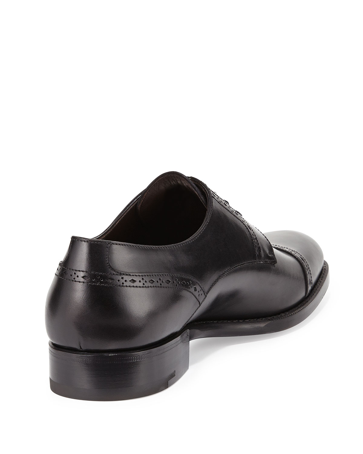 Leather Cap-Toe Derby Shoe, Black