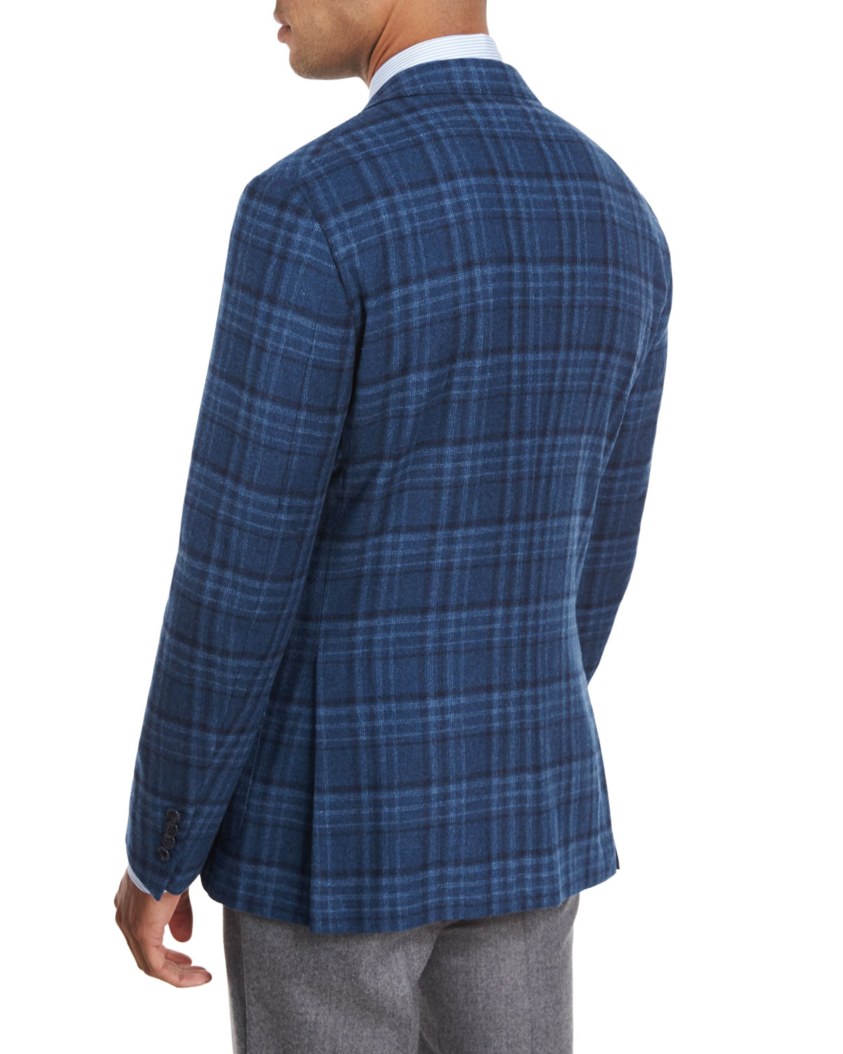 Plaid Wool-Cashmere Sport Coat, Teal/Blue