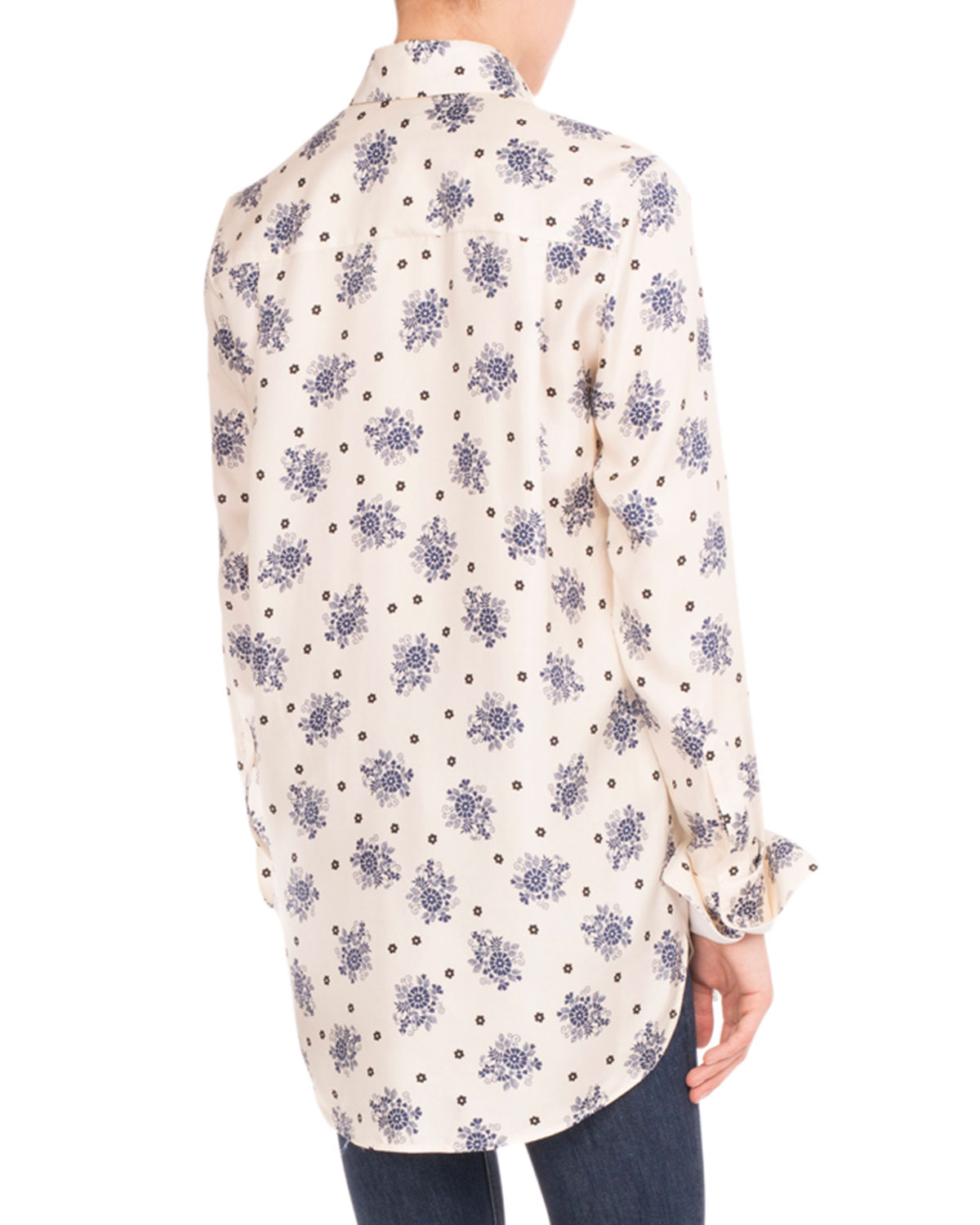 Floral-Print Tuxedo-Cuff Blouse, Willow