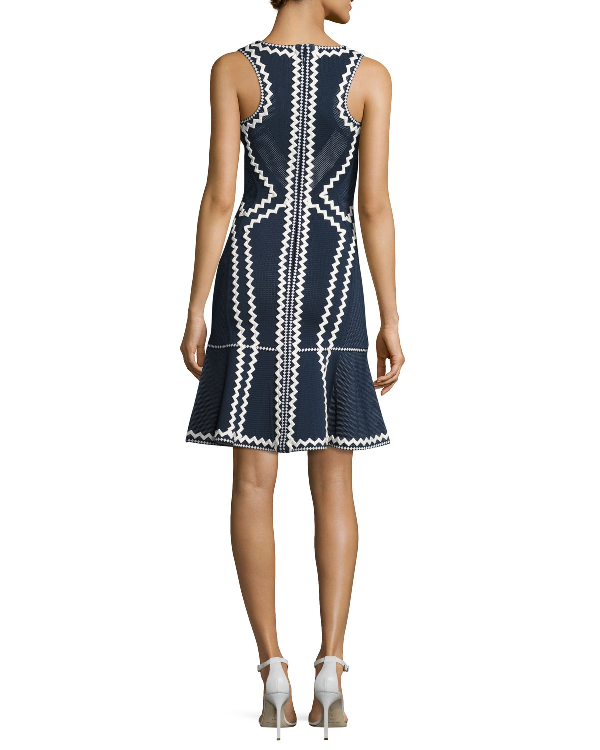 Zigzag-Trim Cocktail Dress, Black/White