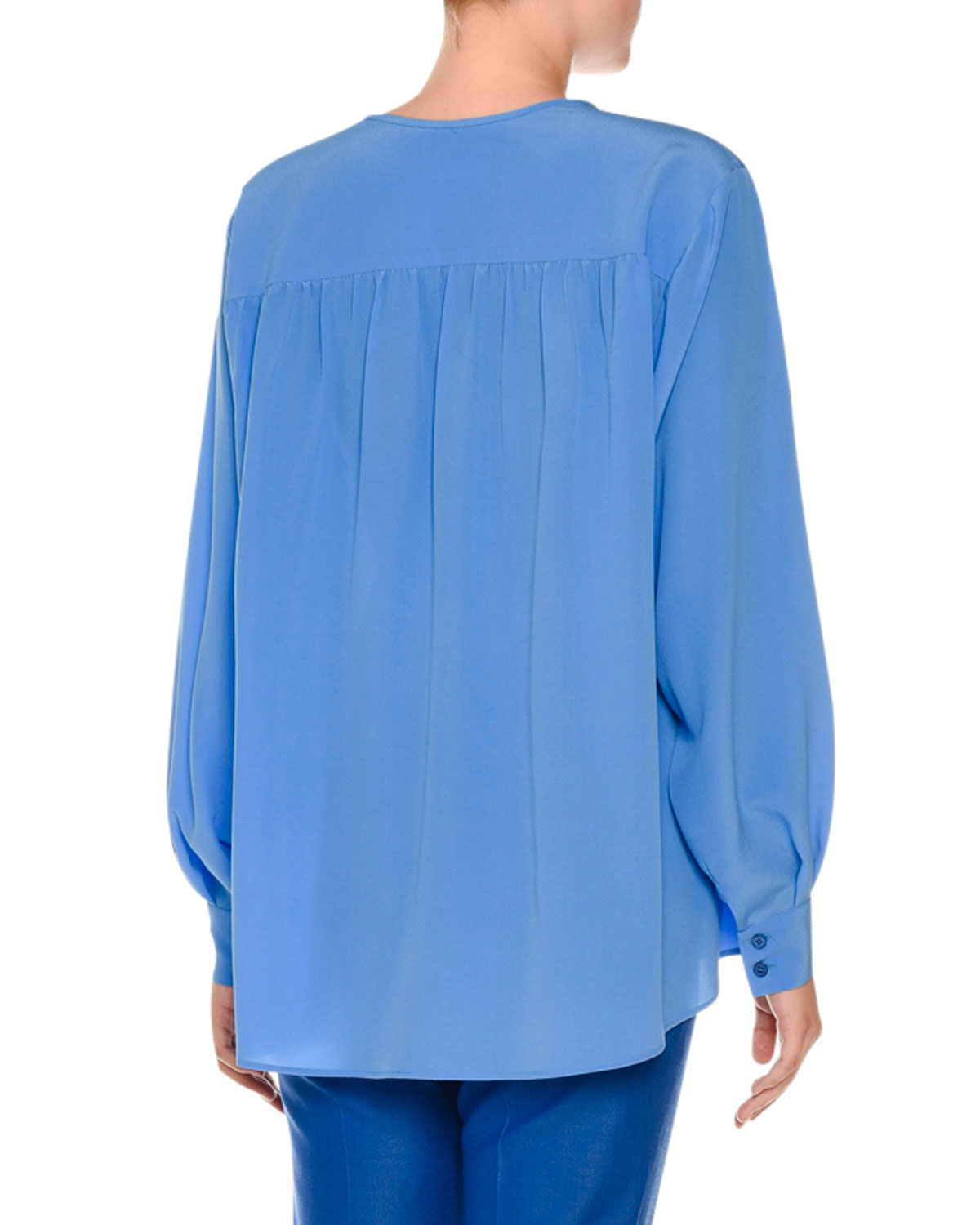 Silk Keyhole Tunic Blouse, Cornflower Blue