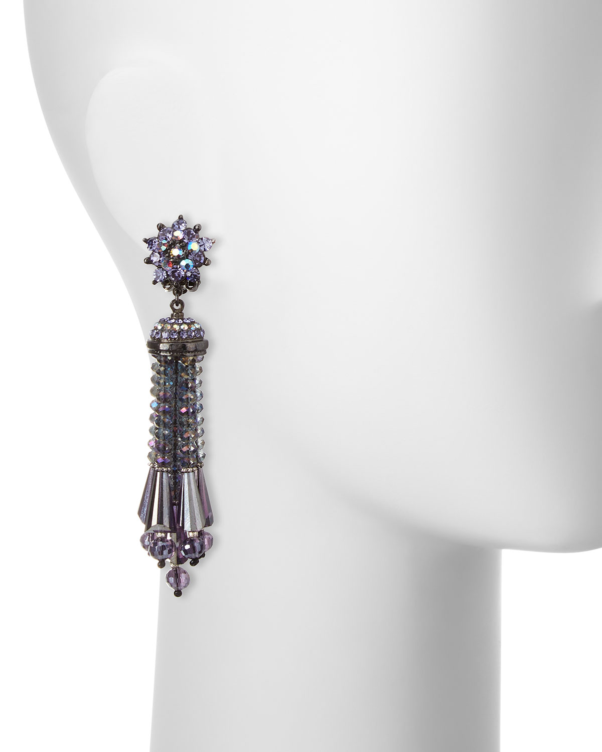 Beaded Tassel Drop Earrings, Gunmetal