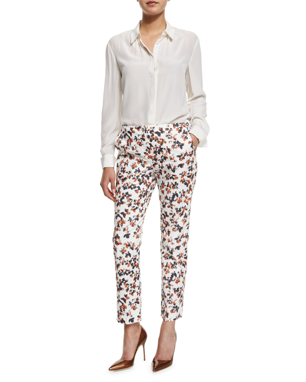 Printed Sateen Capri Pants, Sienna/Multi