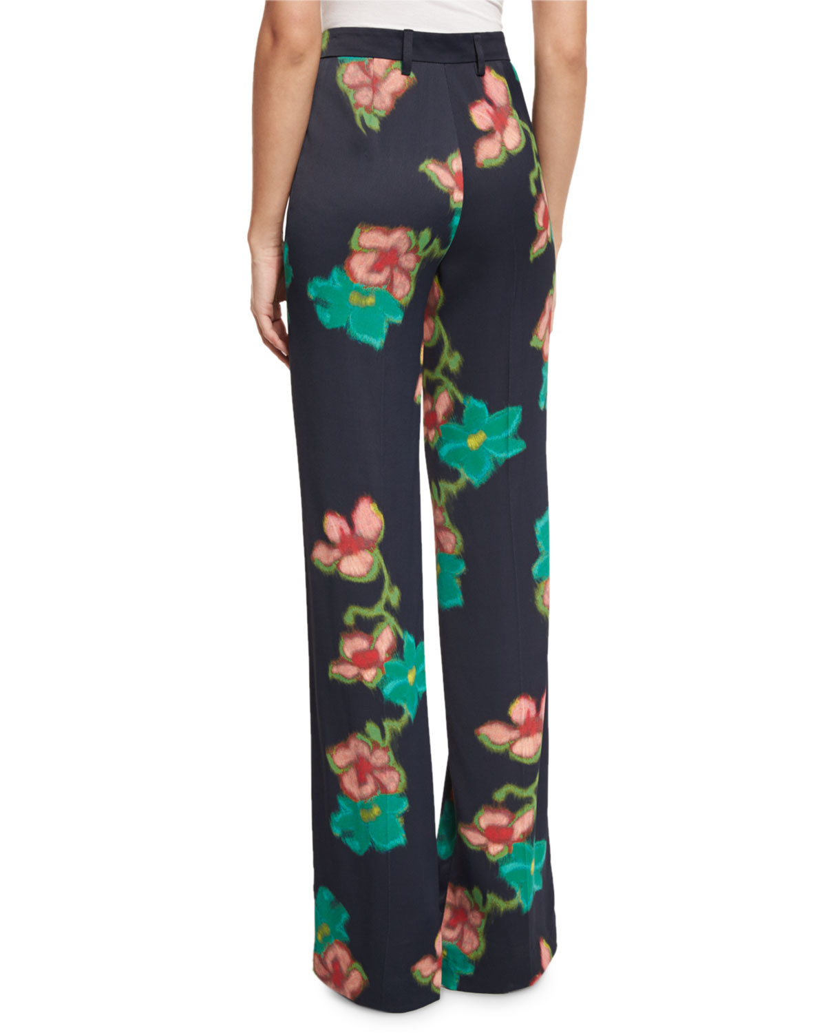 Floral Straight-Leg Pants, Black