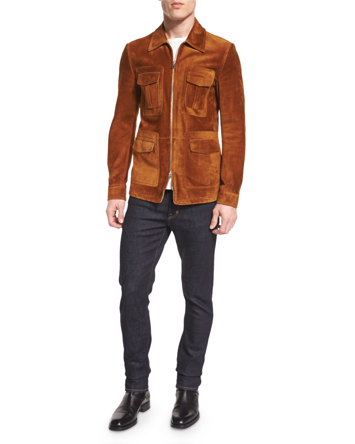 Cashmere-Suede Zip Jacket, Rust