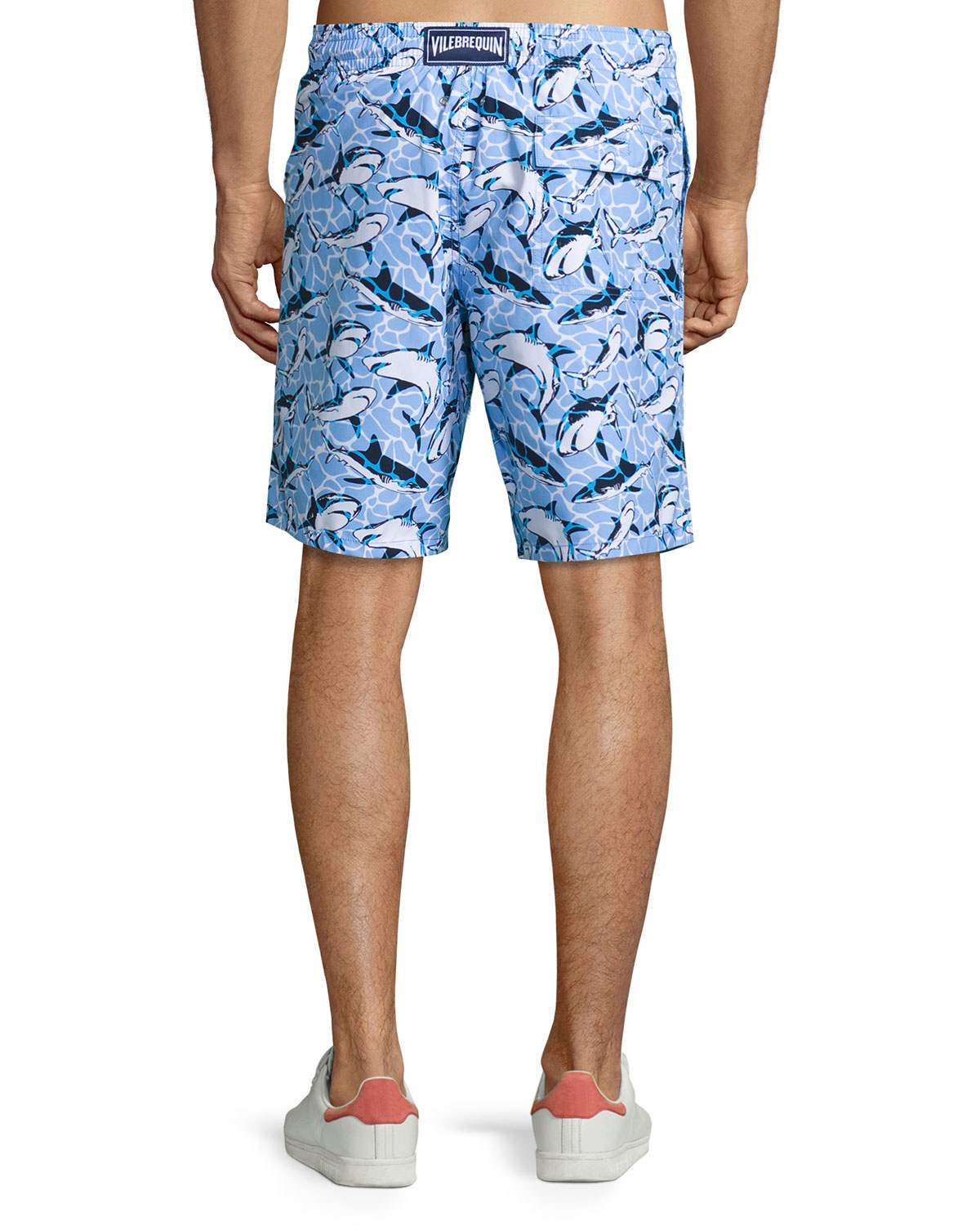 Okoa Shark-Print Swim Trunks, Blue