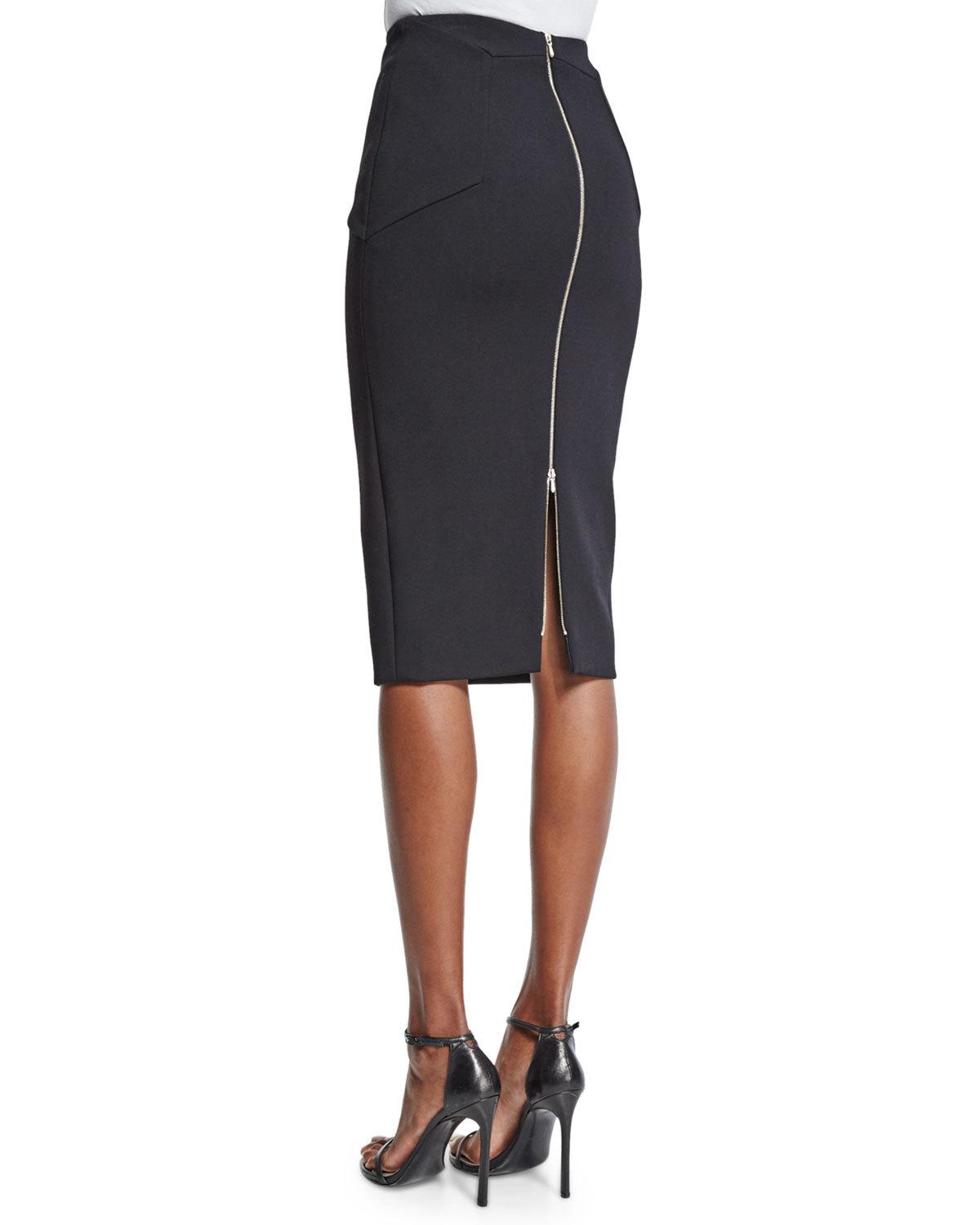 Hexagon Fitted Pencil Skirt, Black