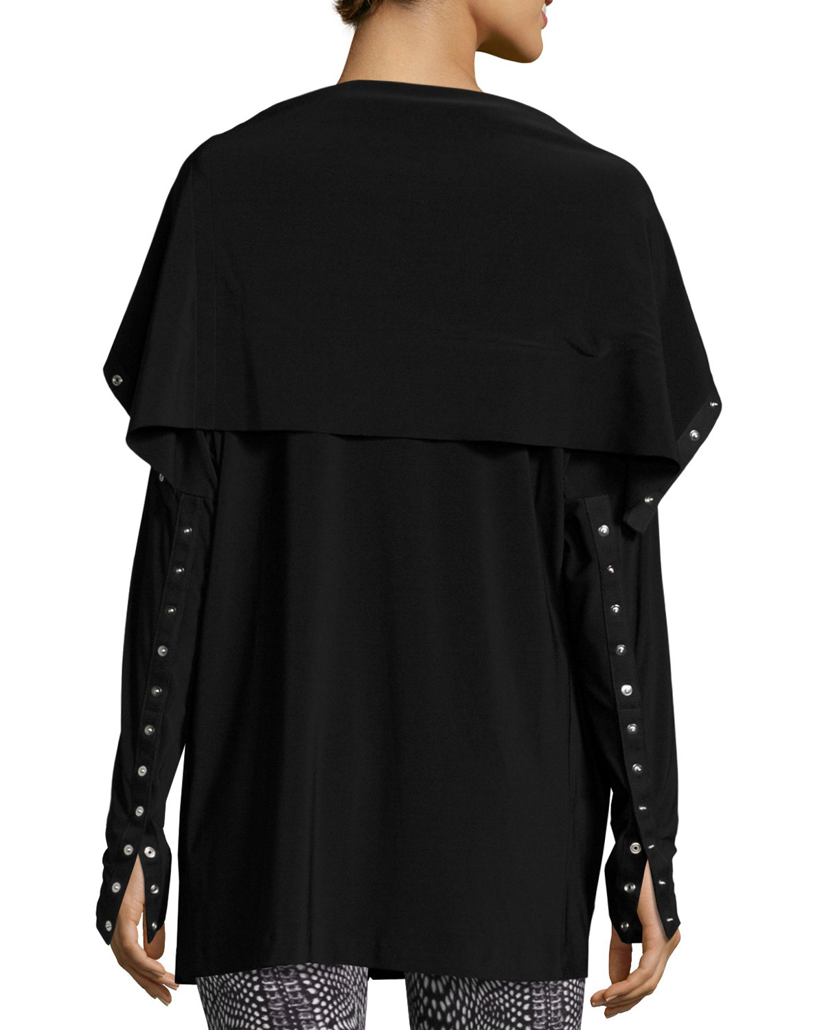 Side-Snap Long Athletic Jacket, Black