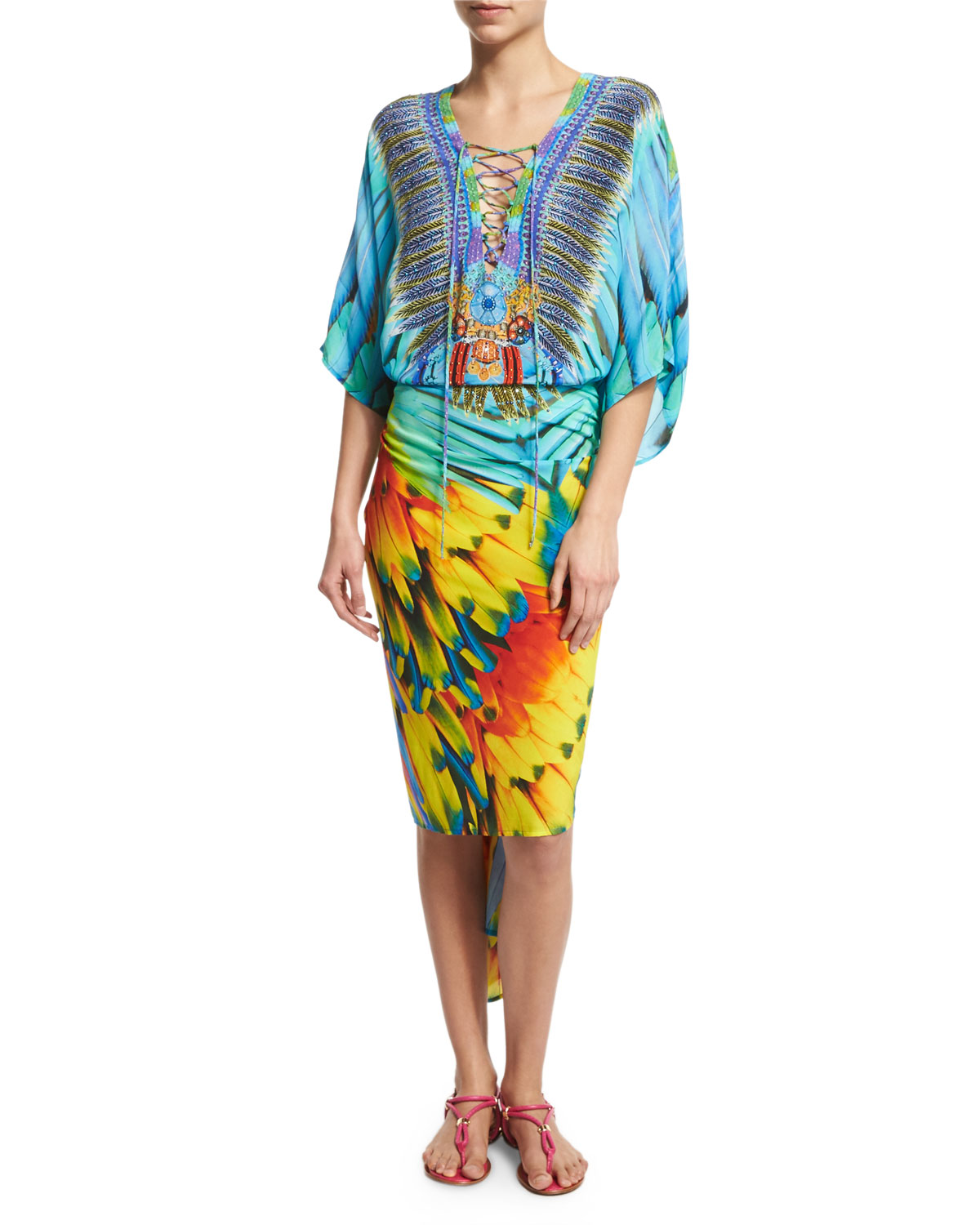 Lace-Up Silk Crepe Kaftan, Flightful 