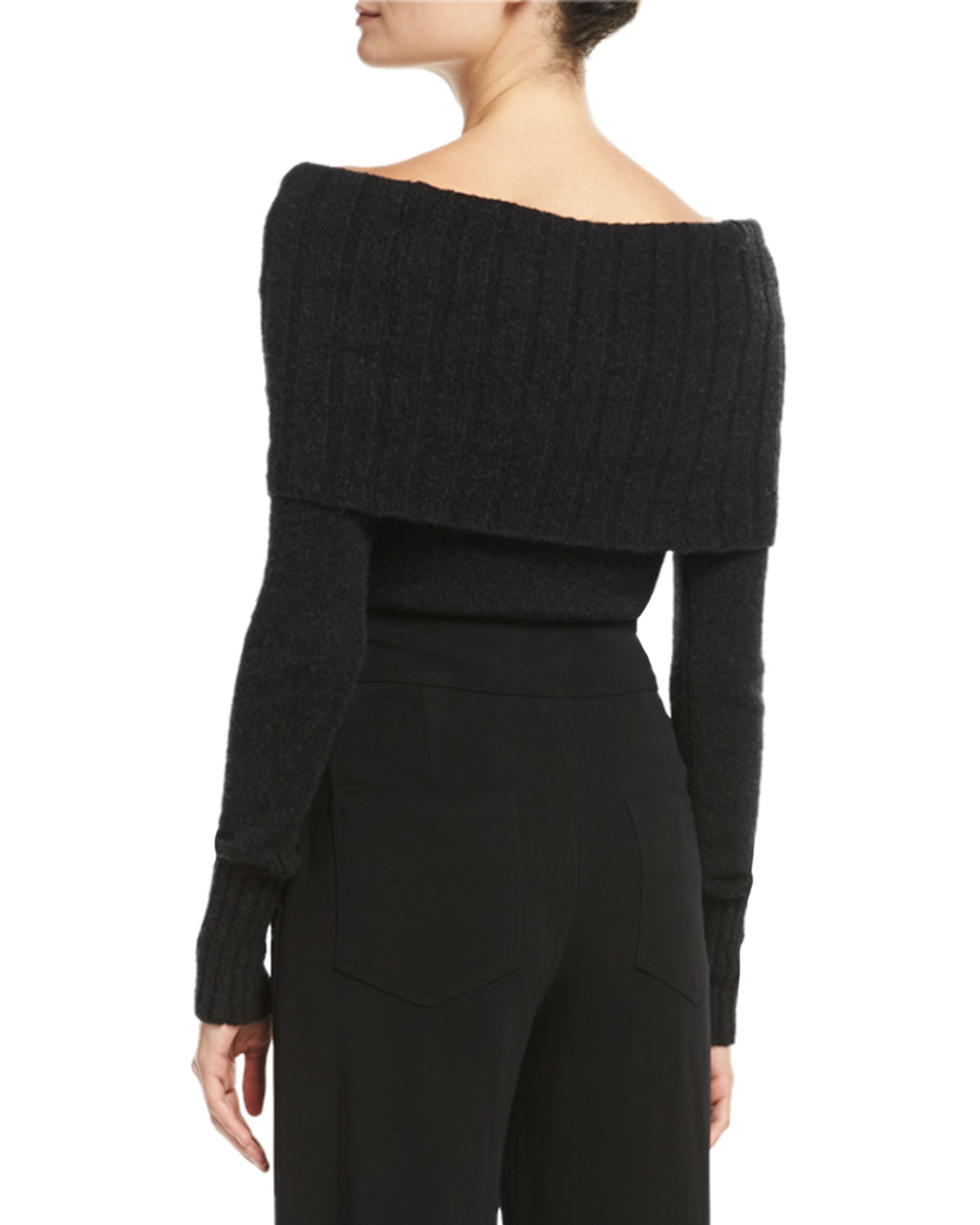 Monica Off-the-Shoulder Wool-Blend Sweater, Charcoal