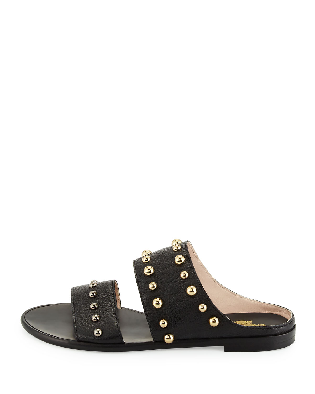 Studded Leather Two-Band Mule, Black