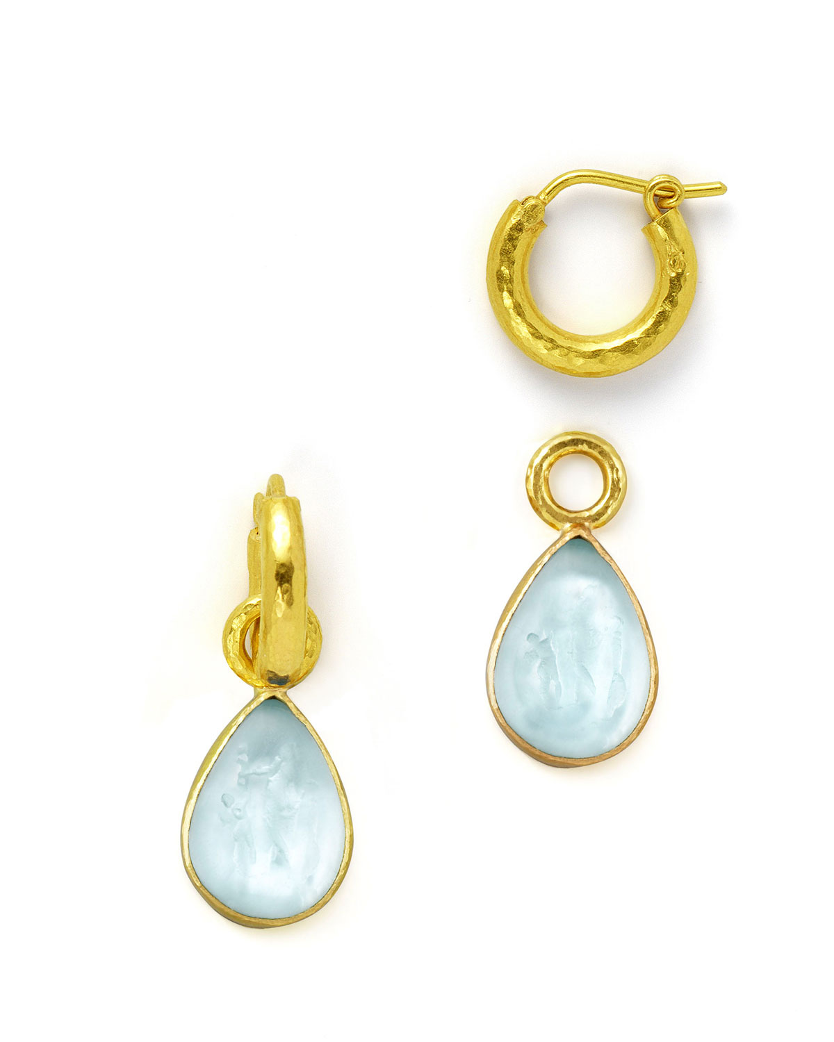 Light Aqua Intaglio Teardrop Earring Pendants