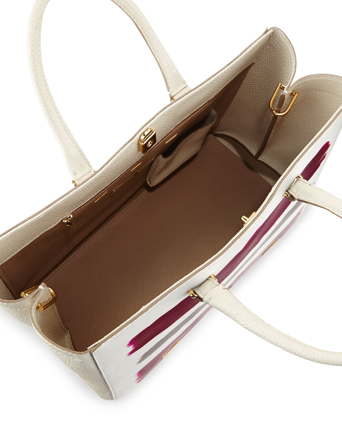 Pandora Vitello Leather Tote Bag, Beige