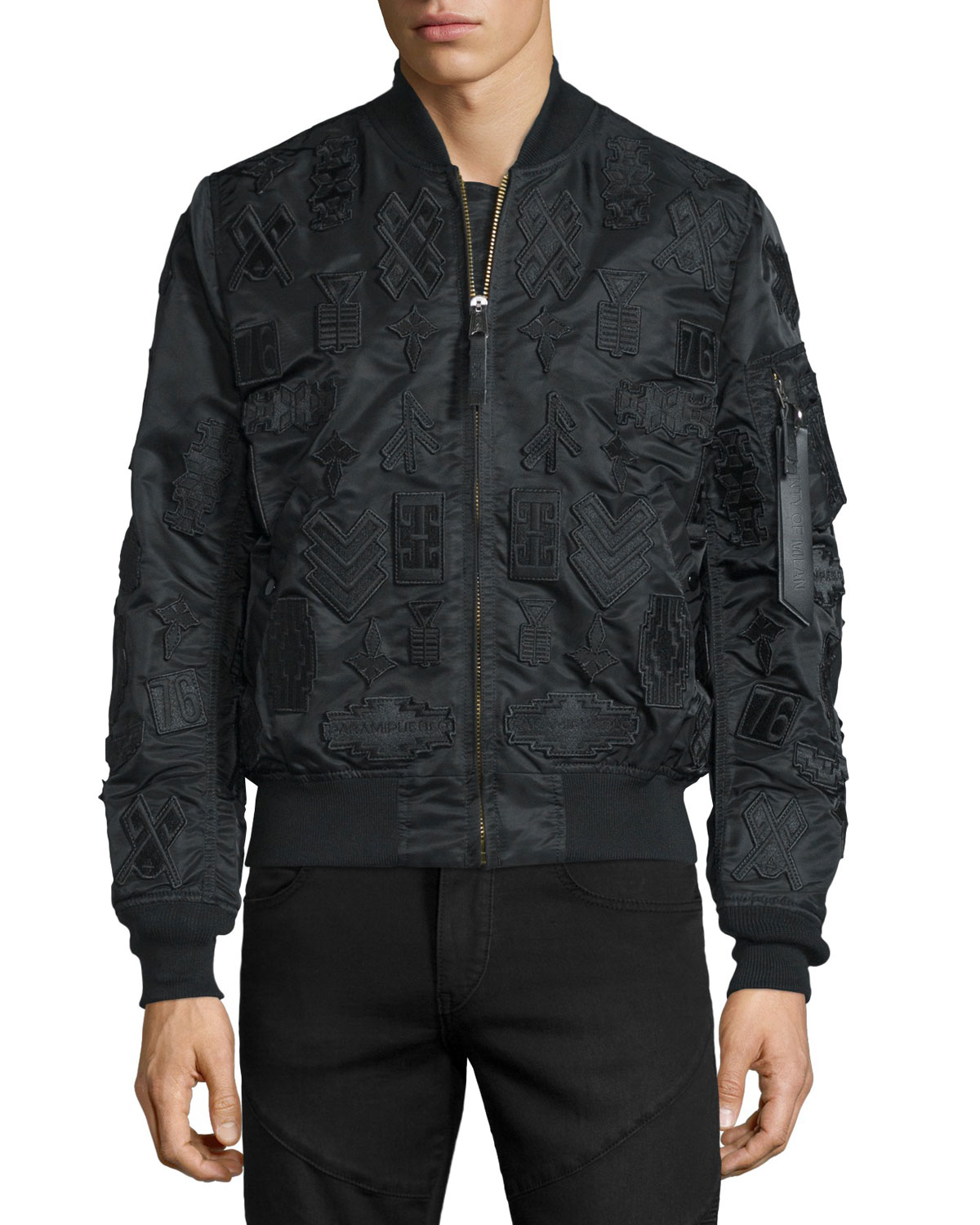 Tonal-Patches Nylon Bomber Jacket, Black