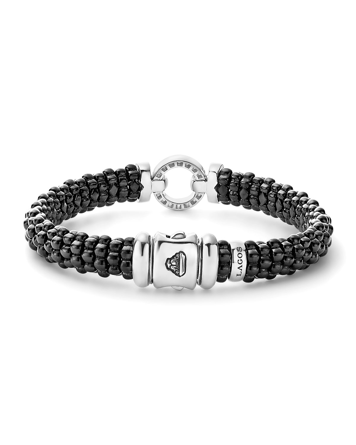 Black Caviar Ceramic Bracelet with Diamond Circle