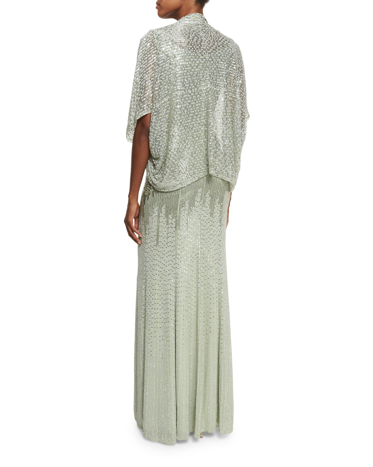 Linear-Sequin Sleeveless Gown, Azure