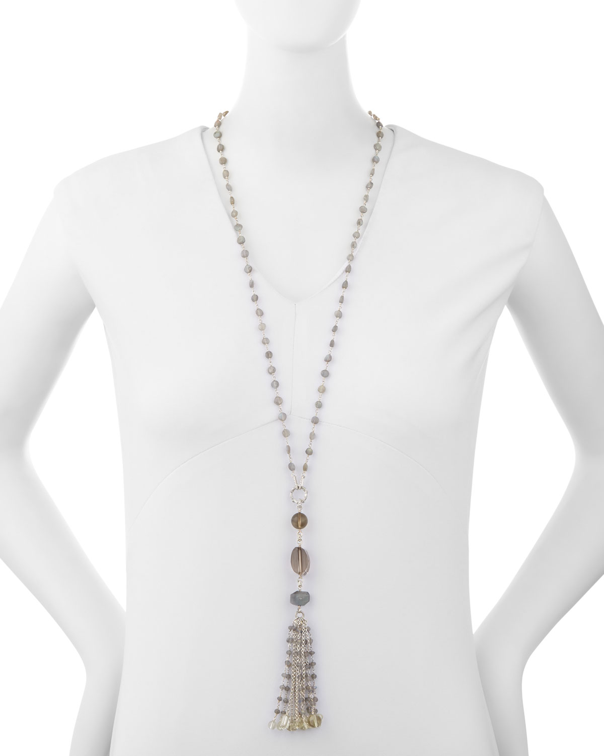 Labradorite & Quartz Tassel Chain Necklace