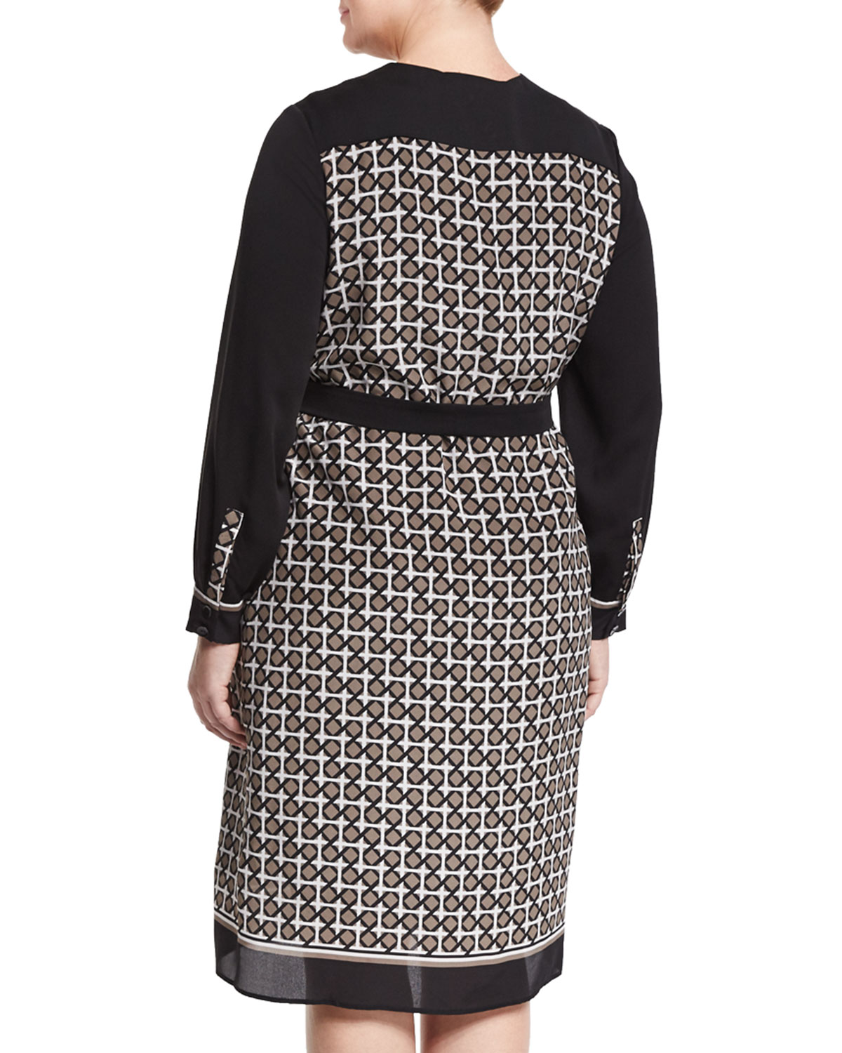 Damiere Belted Geometric-Print Dress, Plus Size