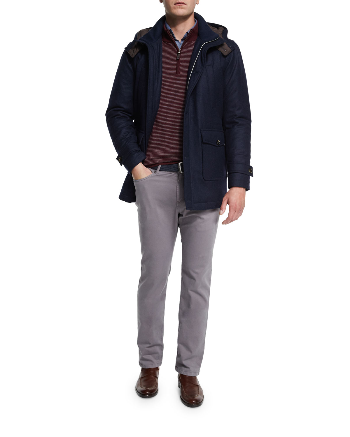 Striped Wool Quarter-Zip Sweater