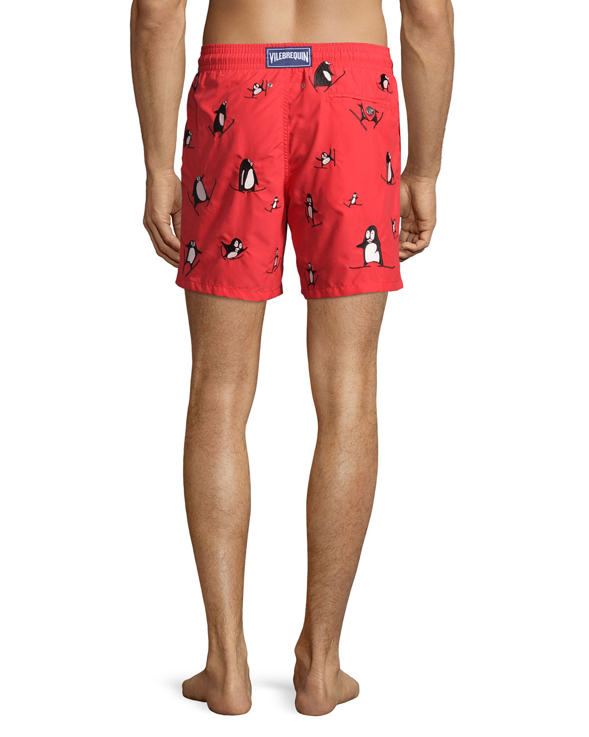 Mistral Skiing-Penguin Embroidered Swim Trunks, Red
