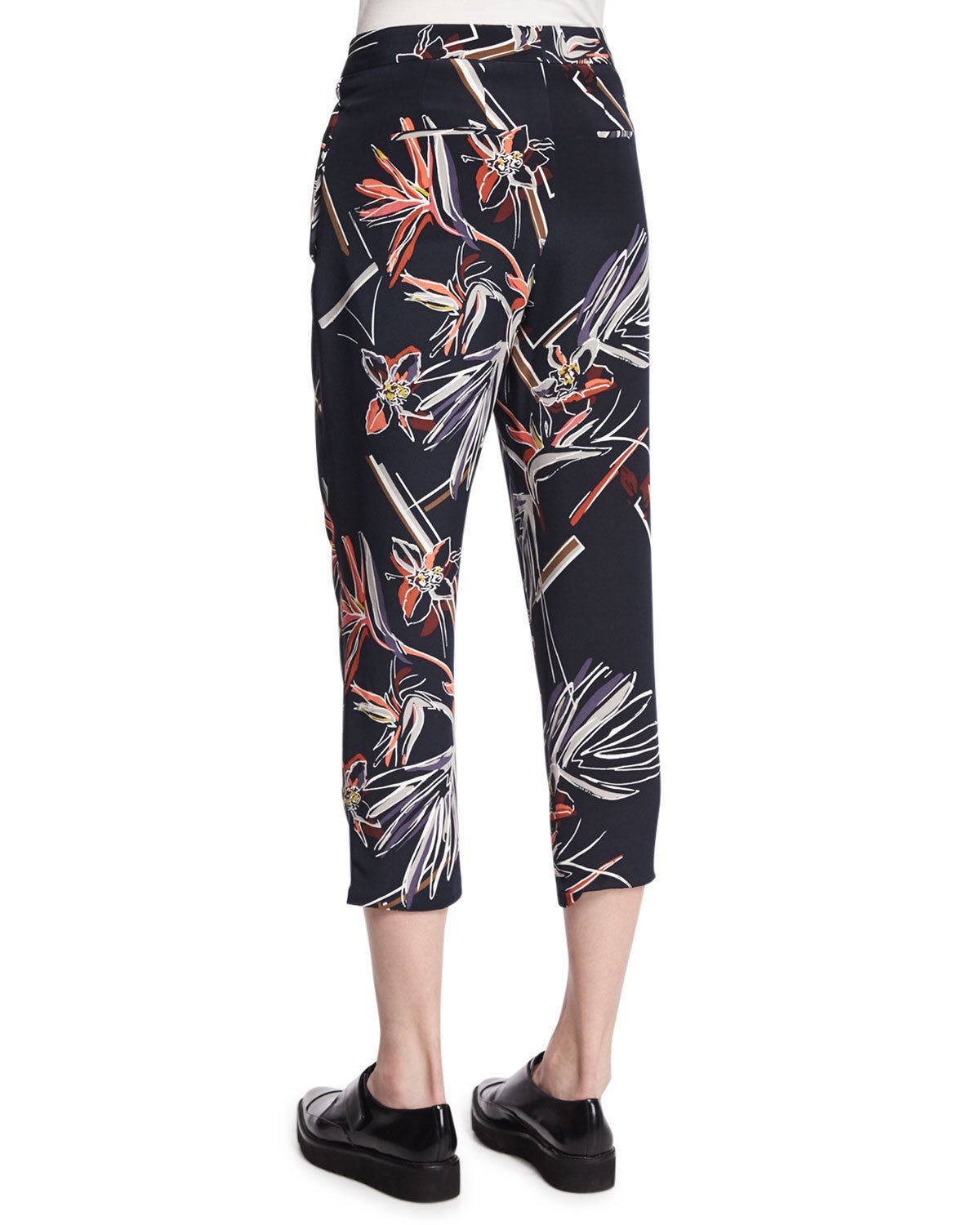 Relaxed Floral-Print Slouch Pants, Navy Multi