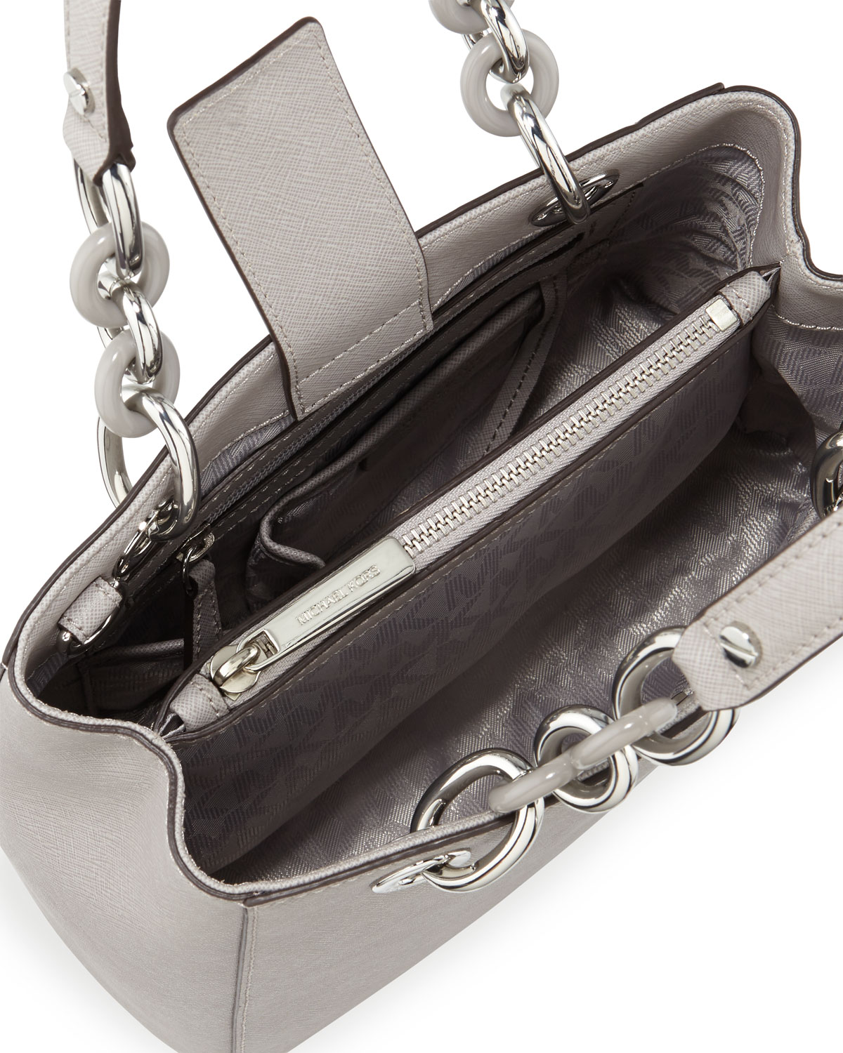 Cynthia Small Saffiano Satchel Bag, Pearl Gray