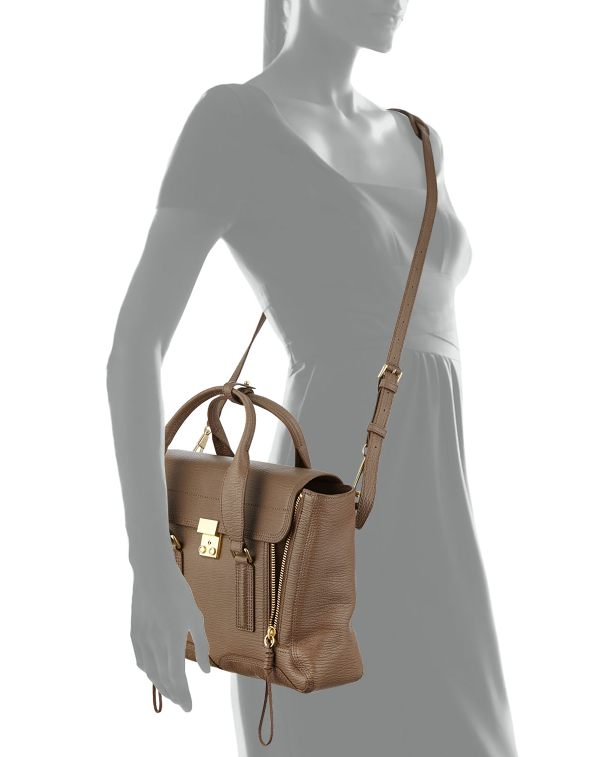 Pashli Medium Zip Satchel Bag, Taupe