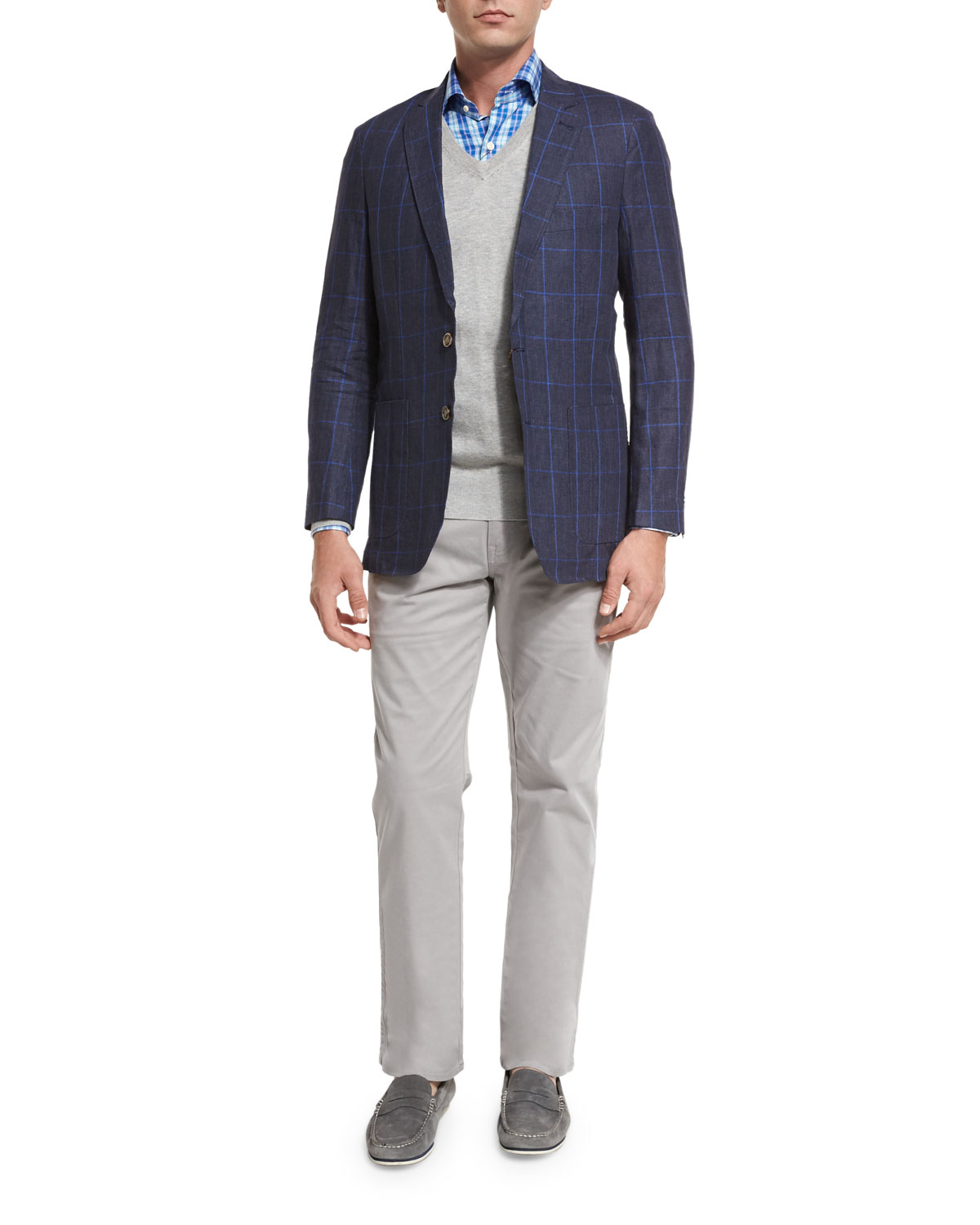 Marina Windowpane-Check Sport Coat, Navy
