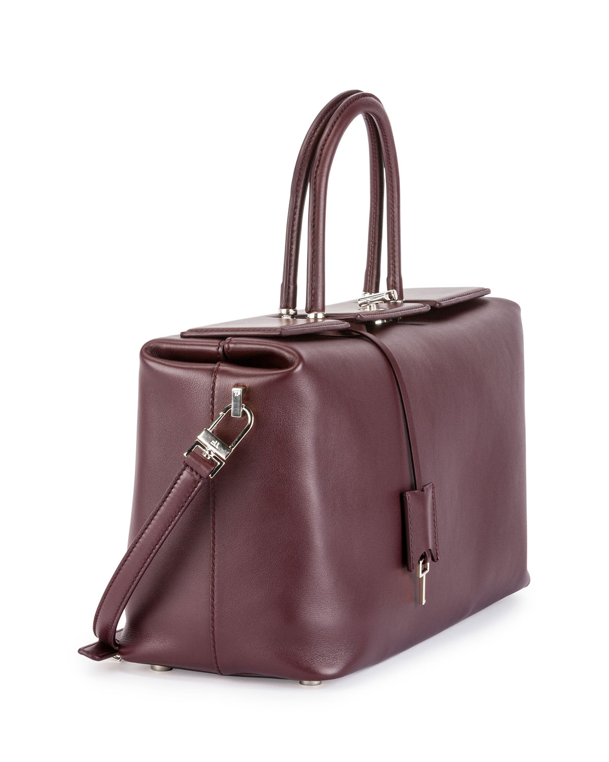 India Medium Leather Satchel Bag, Wine