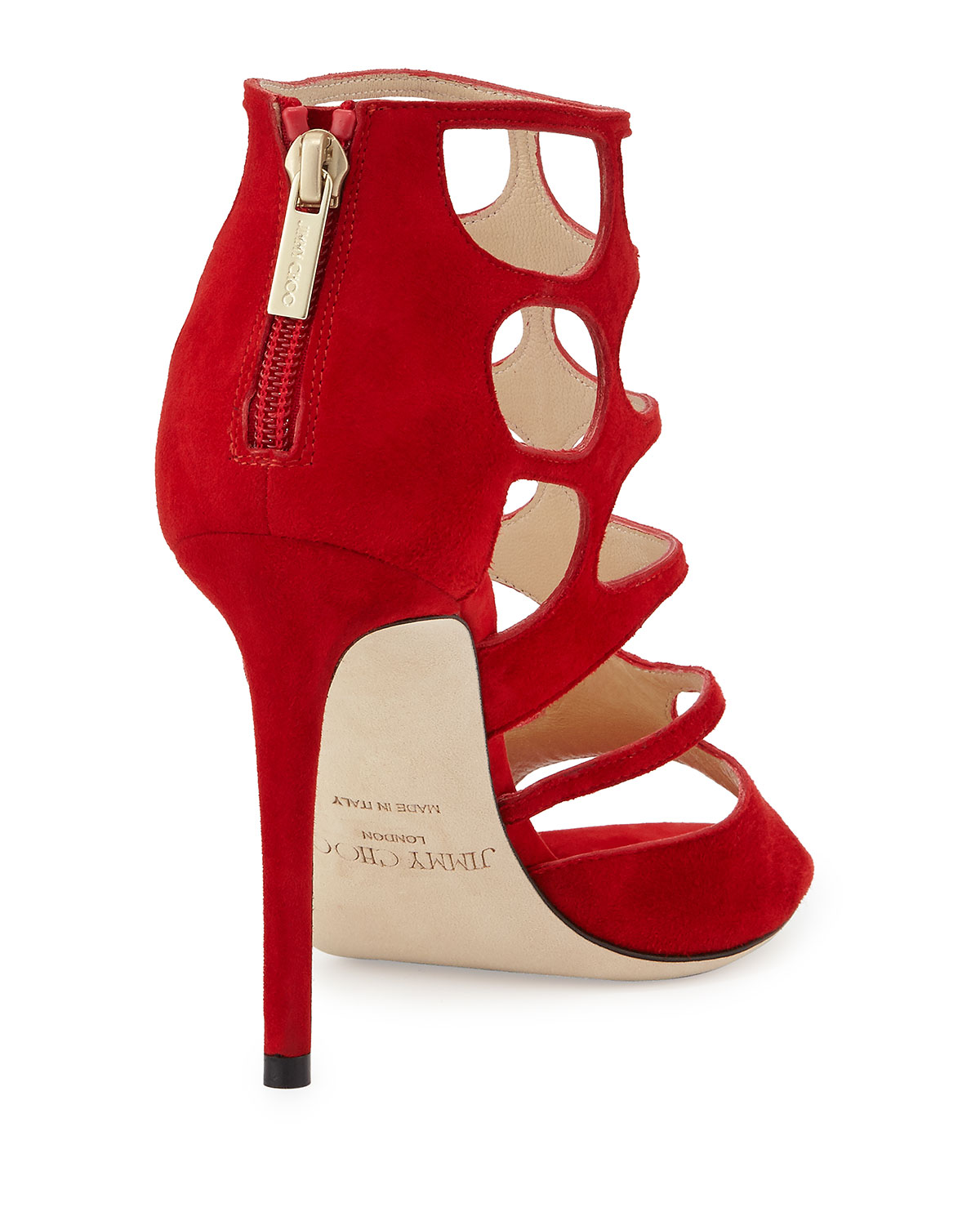 Ren Suede Caged 100mm Sandal, Red