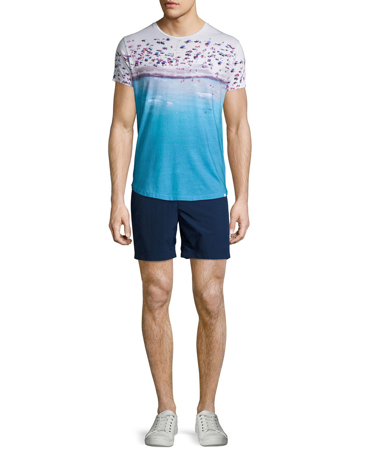 Beach-Print Short-Sleeve T-Shirt, Blue Pattern