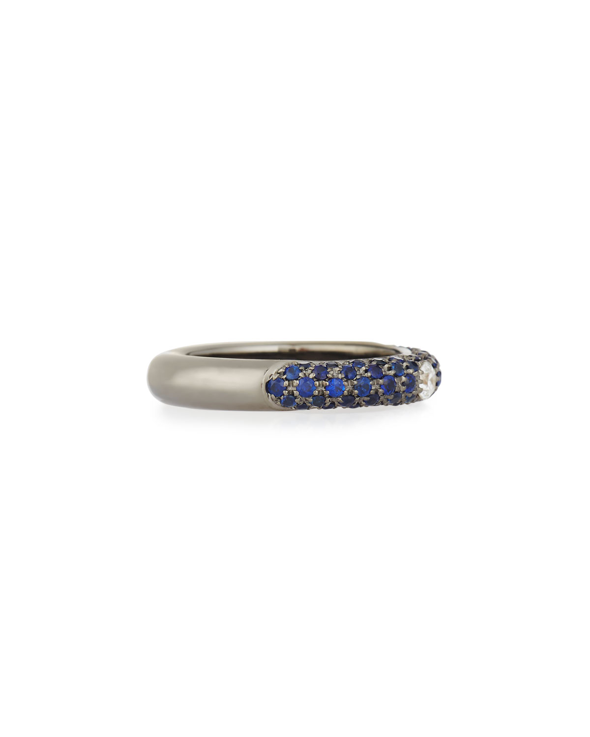 Single Diamond & Pavé Blue Sapphire Ring, Size 6