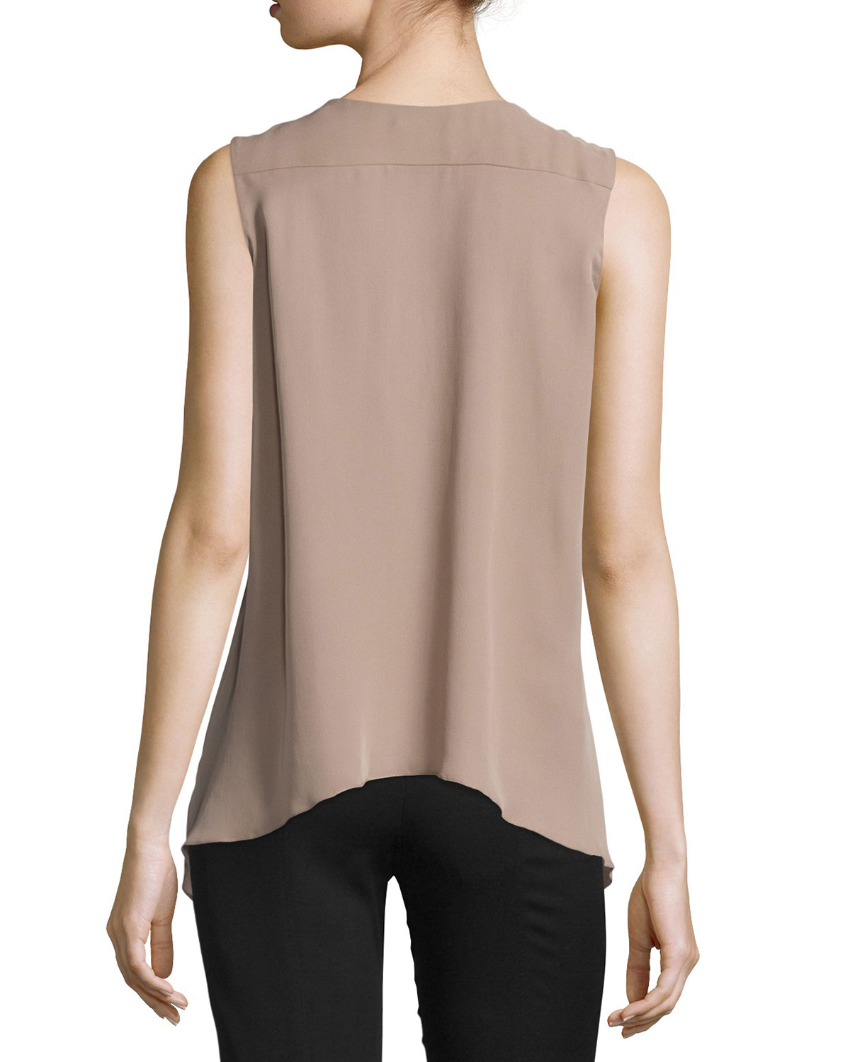 Handkerchief-Hem V-Neck Sleeveless Blouse, Blush