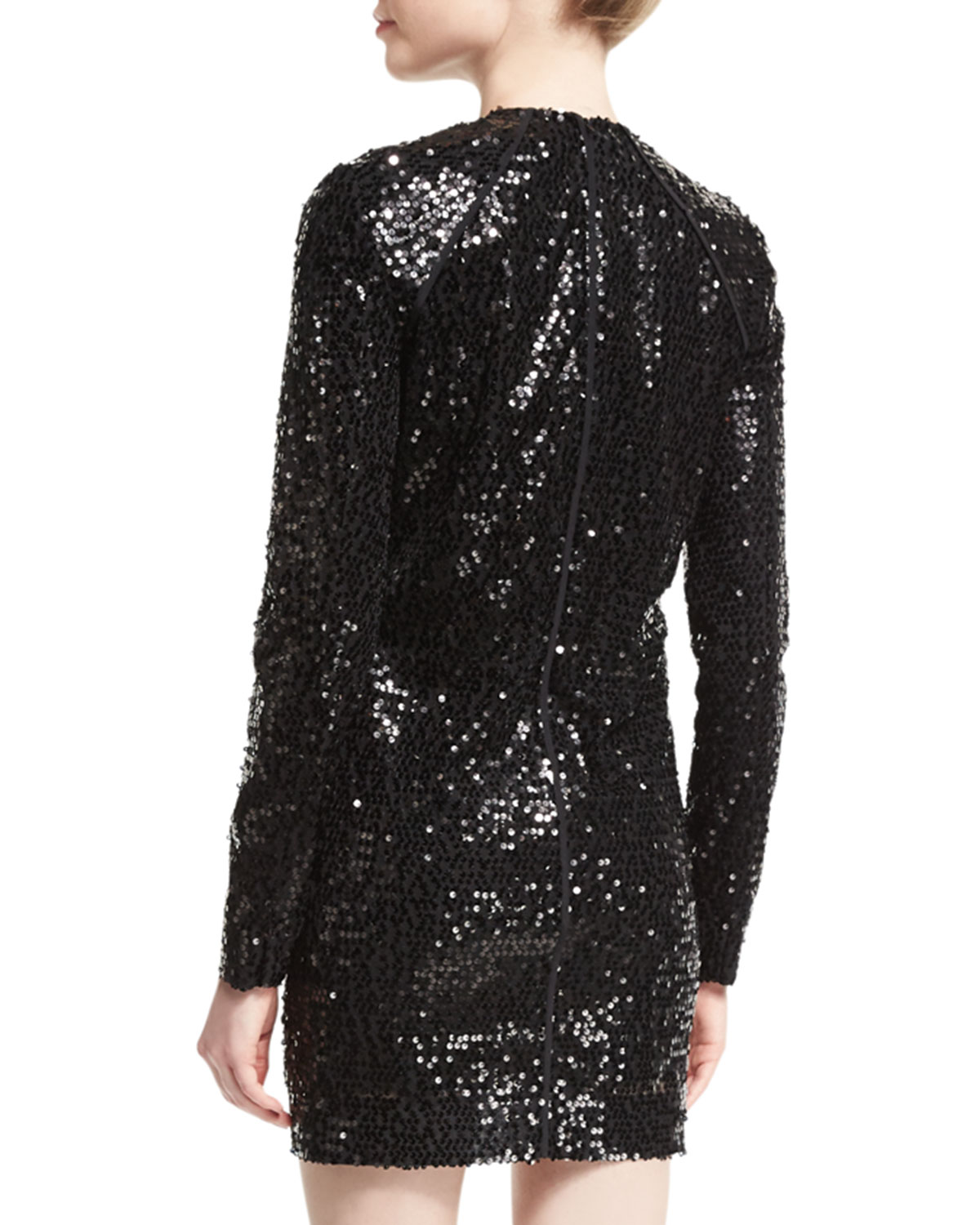 Embellished Paneled Shift Dress, Black