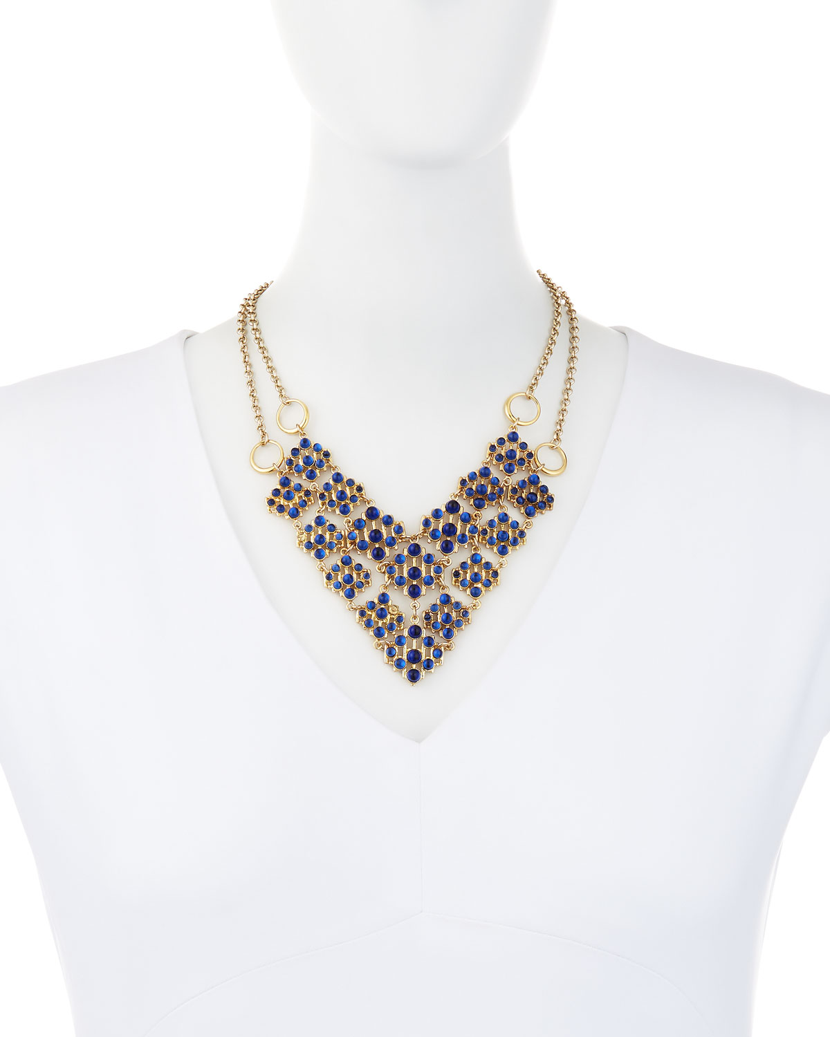 Energy Crystal Cabochon Bib Necklace, Blue