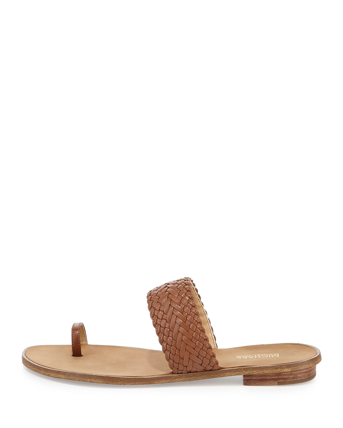 Daniella Braided Leather Flat Sandal, Luggage