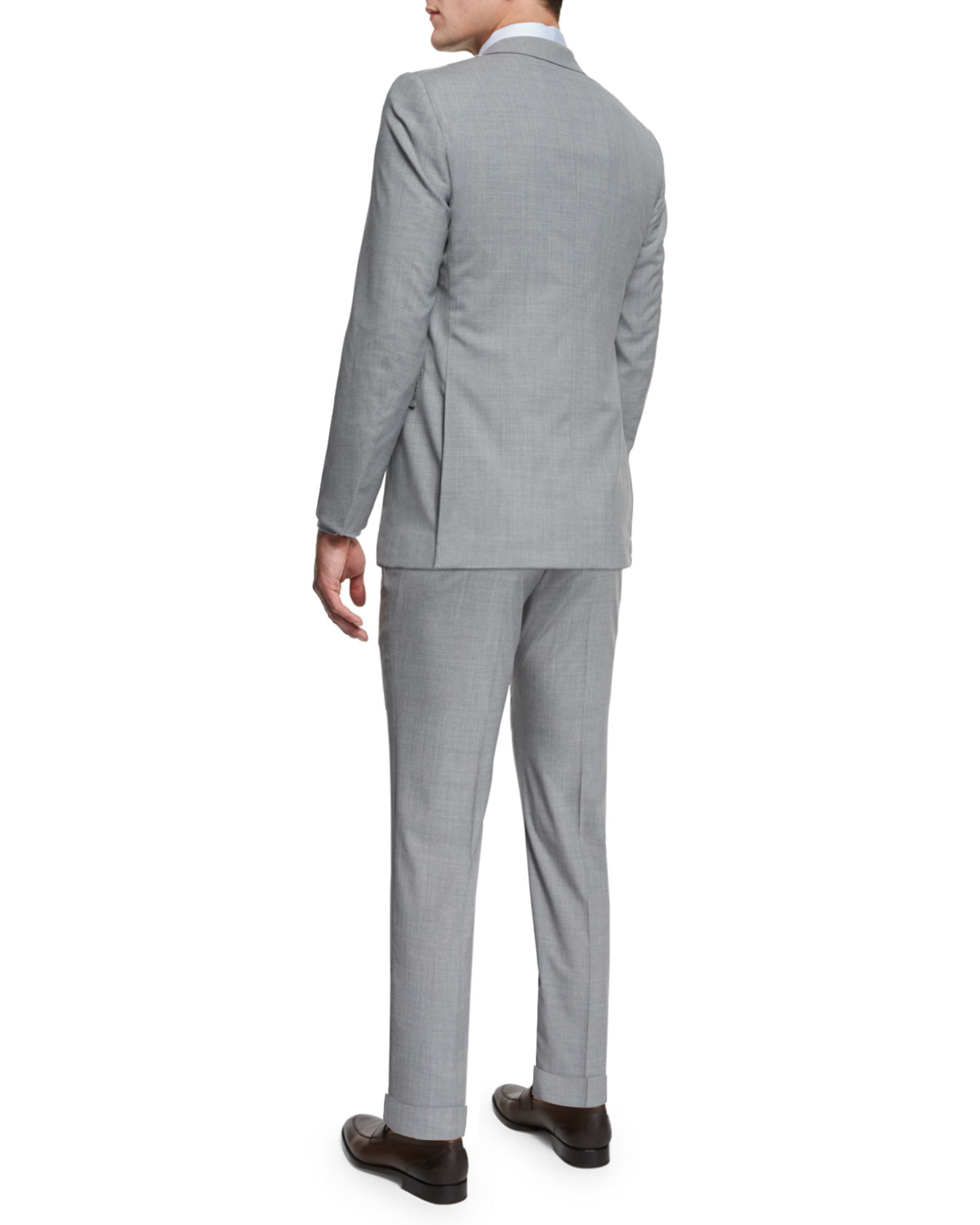 Torino Peak-Lapel High-Performance Wool Suit, Light Gray