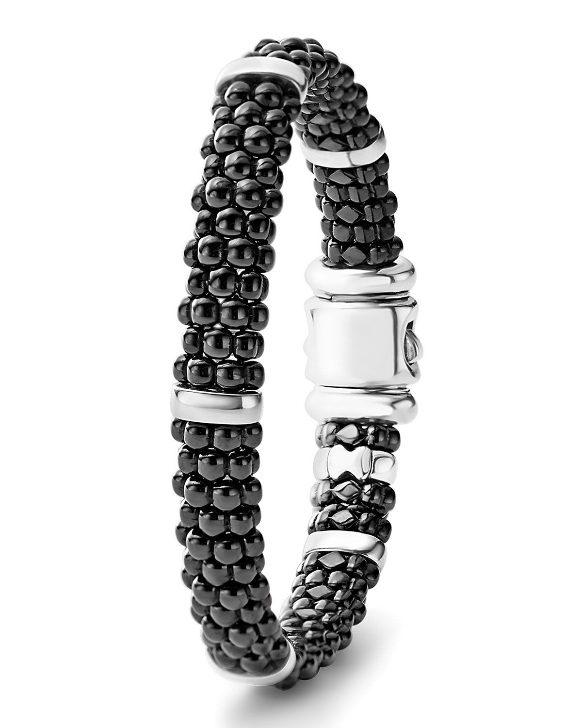 9mm Black Caviar Ceramic Rope Bracelet, Size Medium