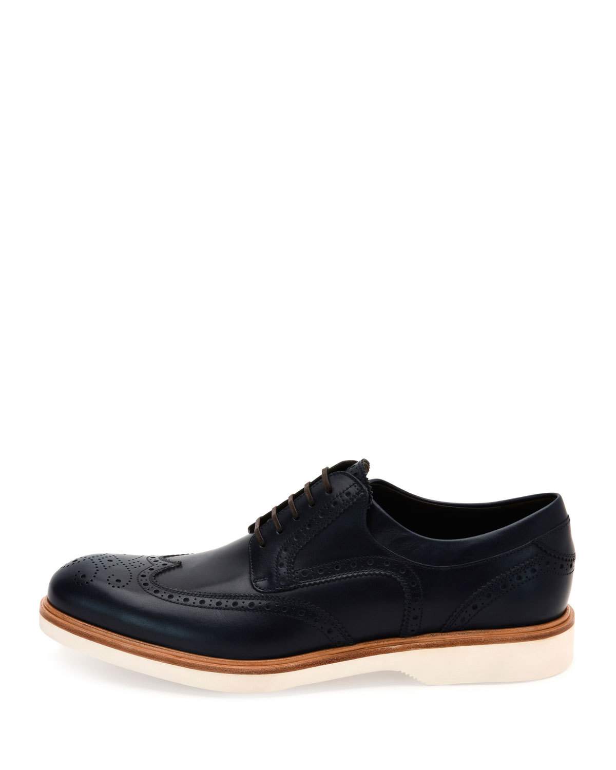 Fontana Wing-Tip Oxford w/Contrast Sole, Blue Marine