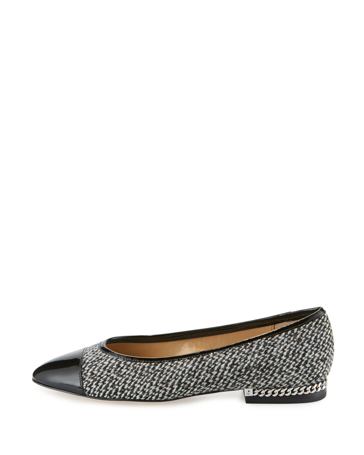 Sabrina Cap-Toe Ballerina Flat, Black/White