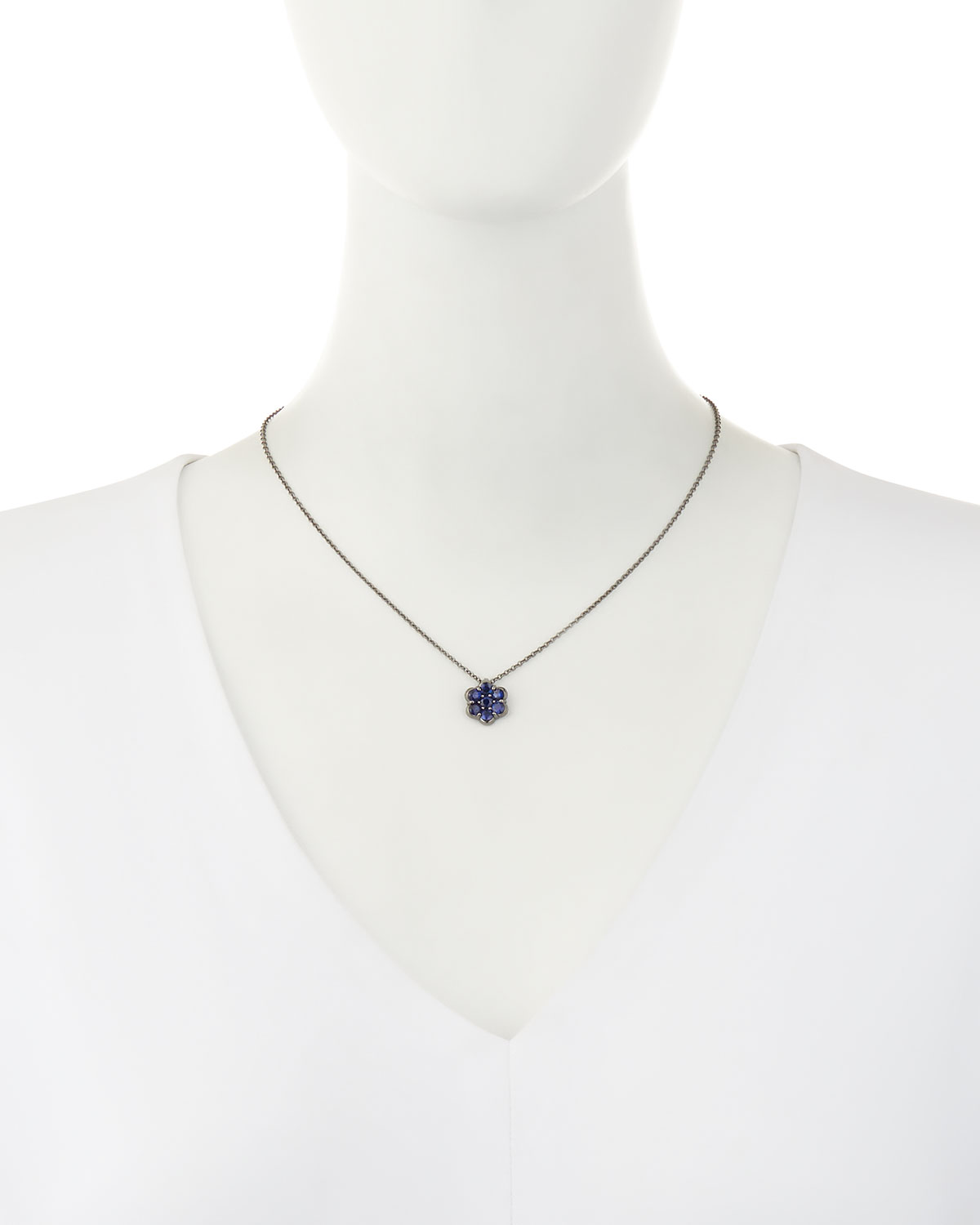 18K Black Gold & Blue Sapphire Floral Pendant Necklace